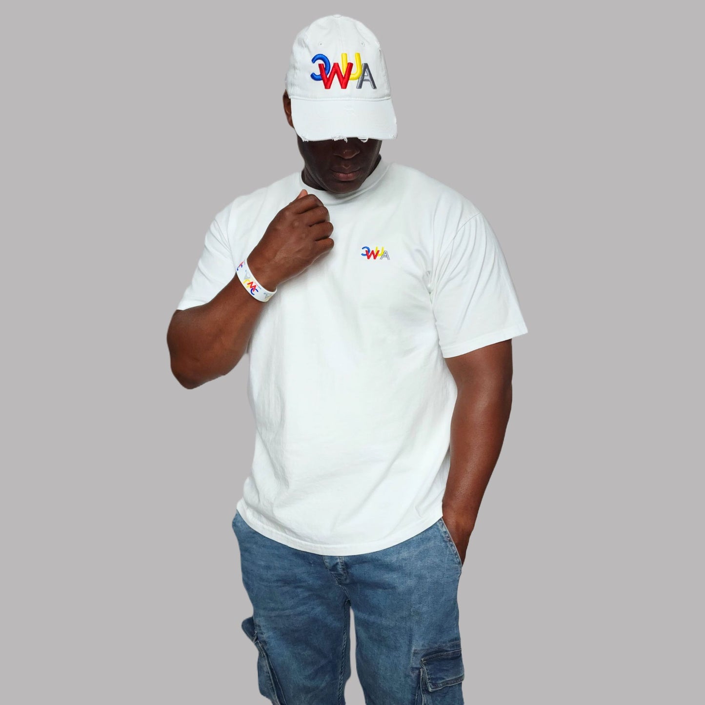 CWUA- Signature Logo Distressed Dad Hat (White / Multi)