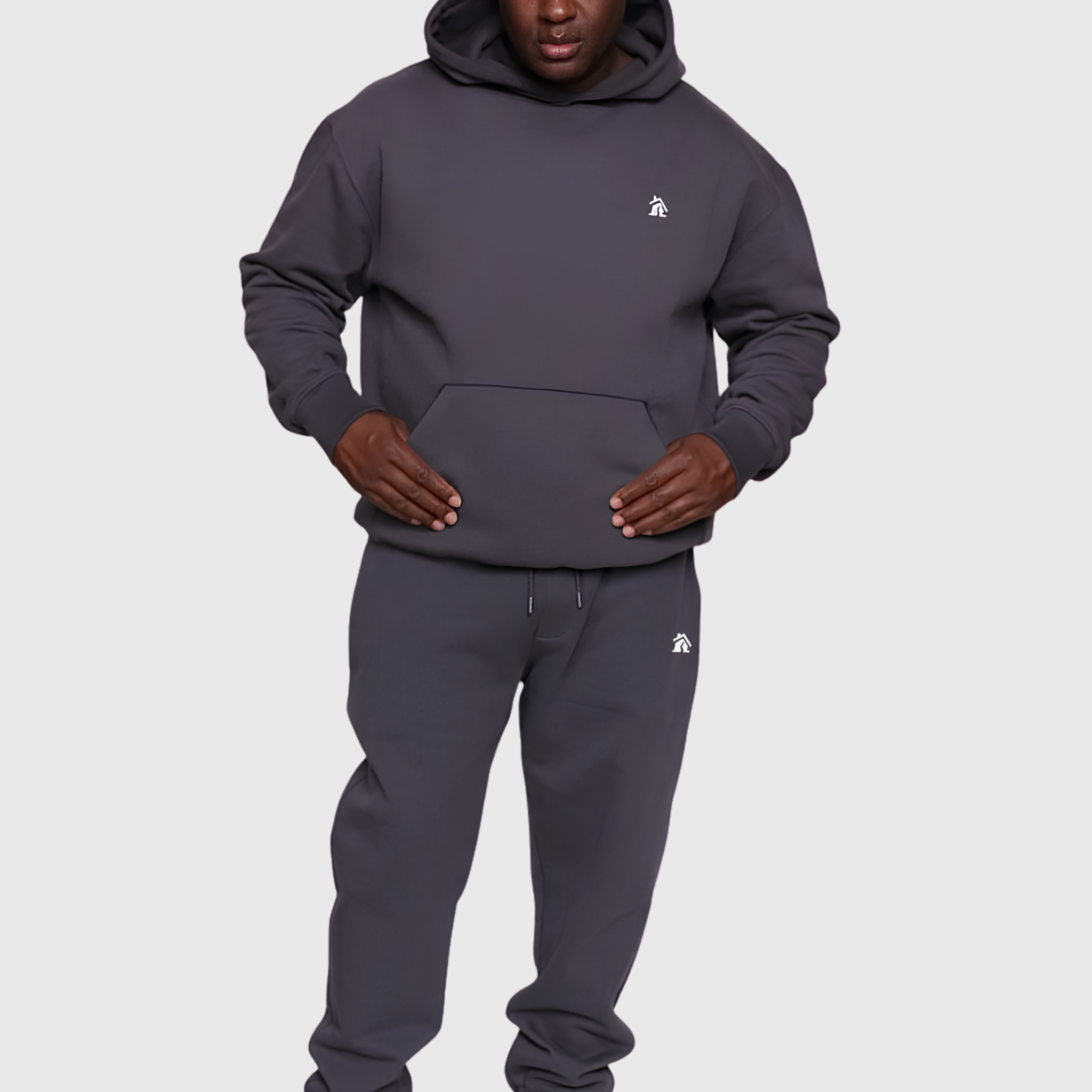 CRIB WEAR- "HOUSE LOGO" PREMIUM HEAVYWEIGHT FLEECE JOGGER SET (SHADOW GRAY / WHITE) EMBROIDERY