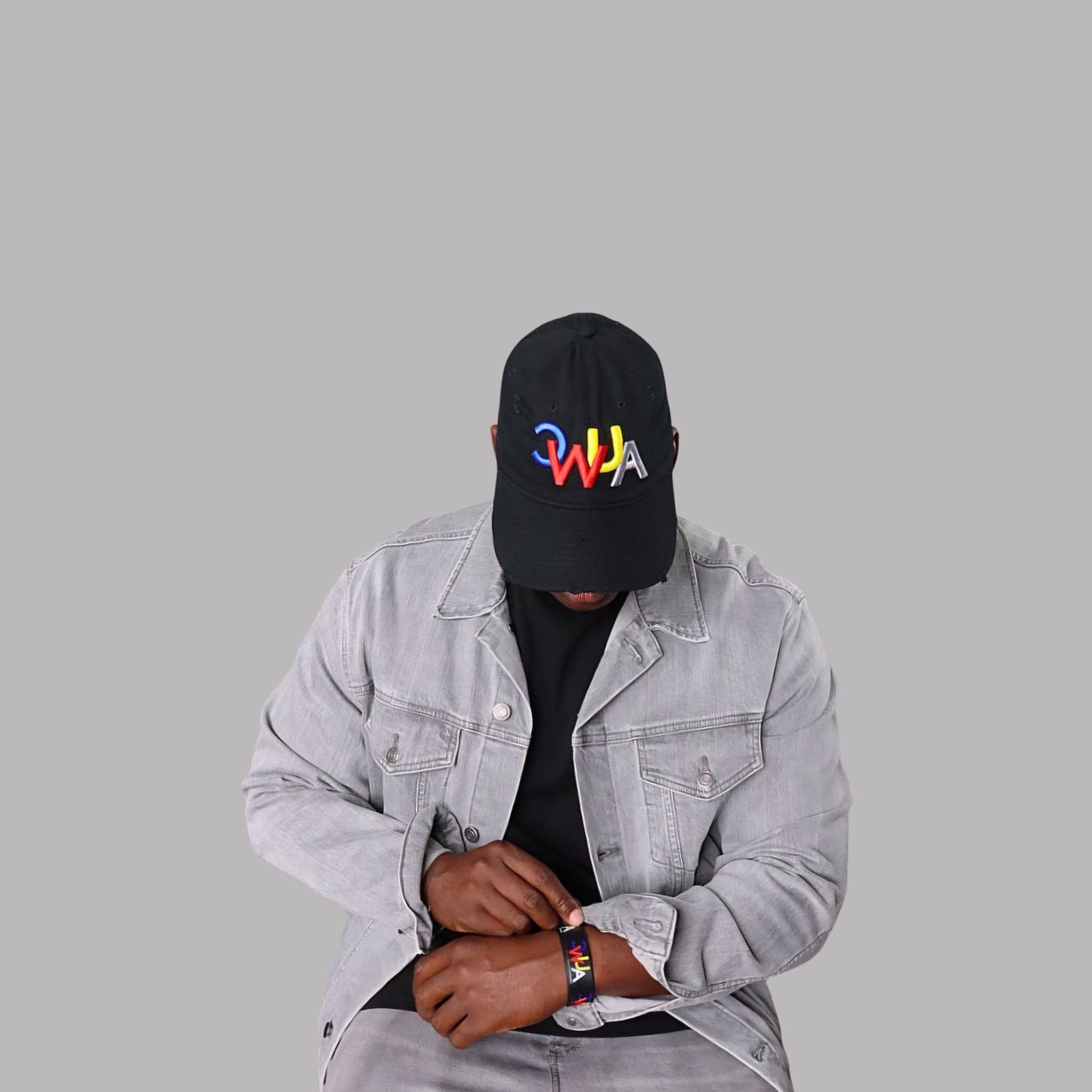 CWUA- Signature Logo Distressed Dad Hat (Black / Multi)