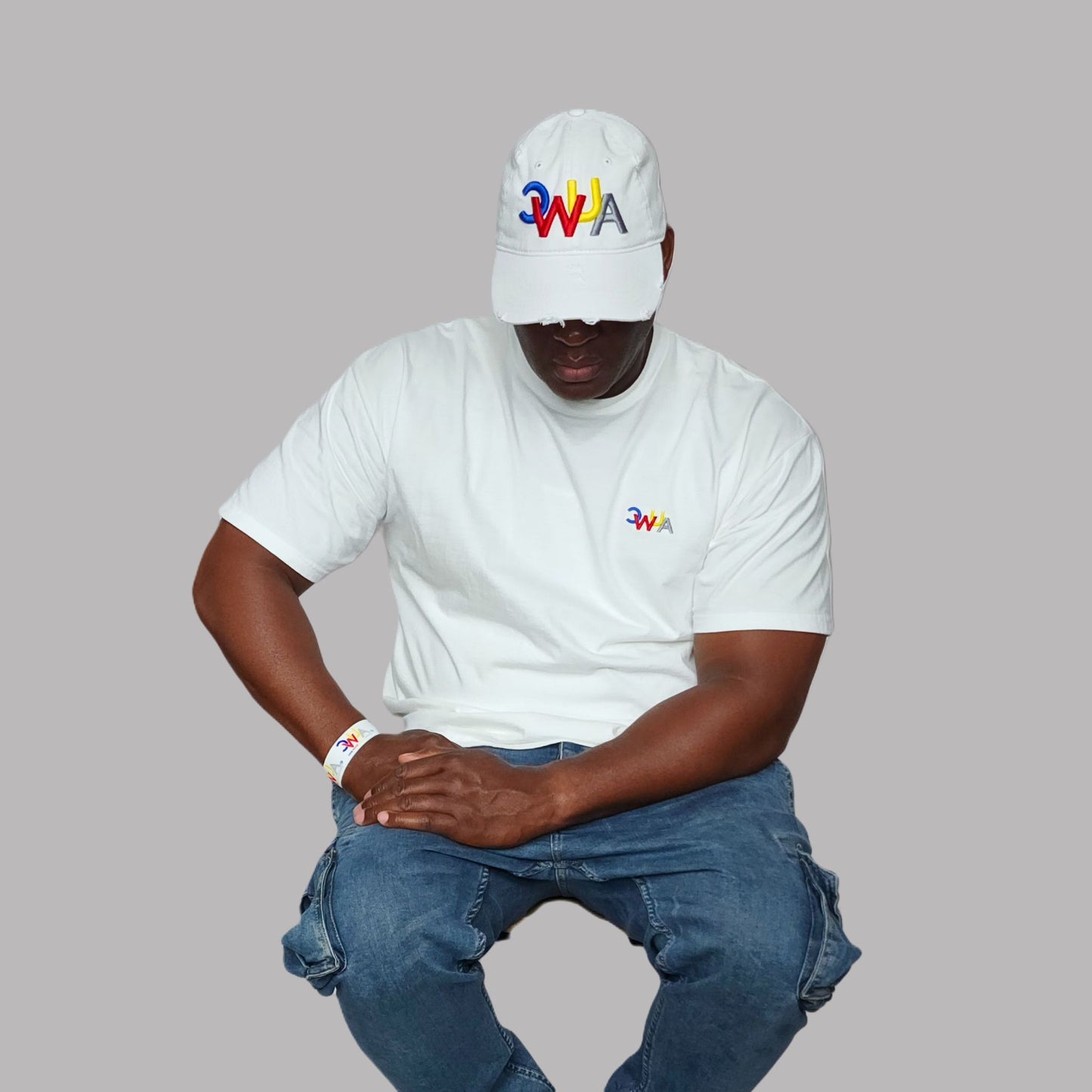 CWUA- Signature Logo Distressed Dad Hat (White / Multi)