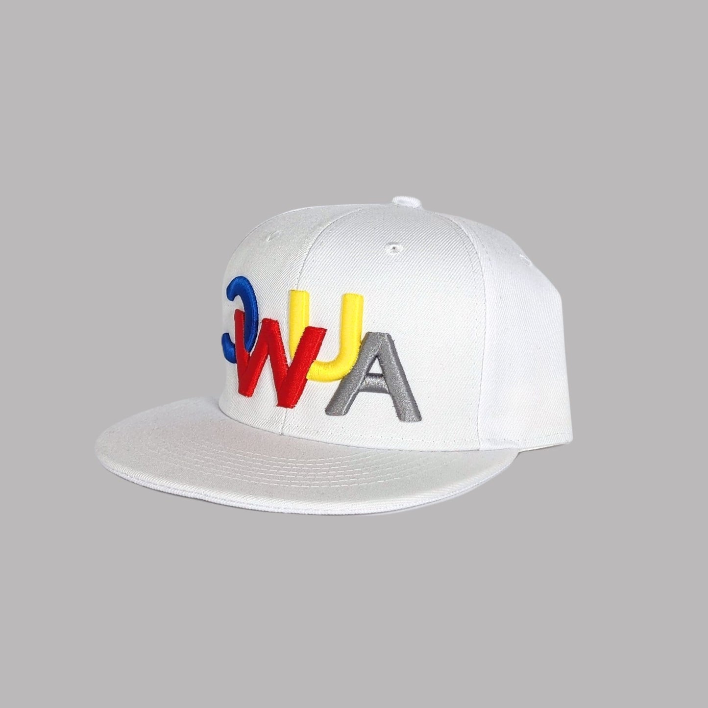 CWUA- 3D Puff Signature Logo Snapback Hat (White / Multi)