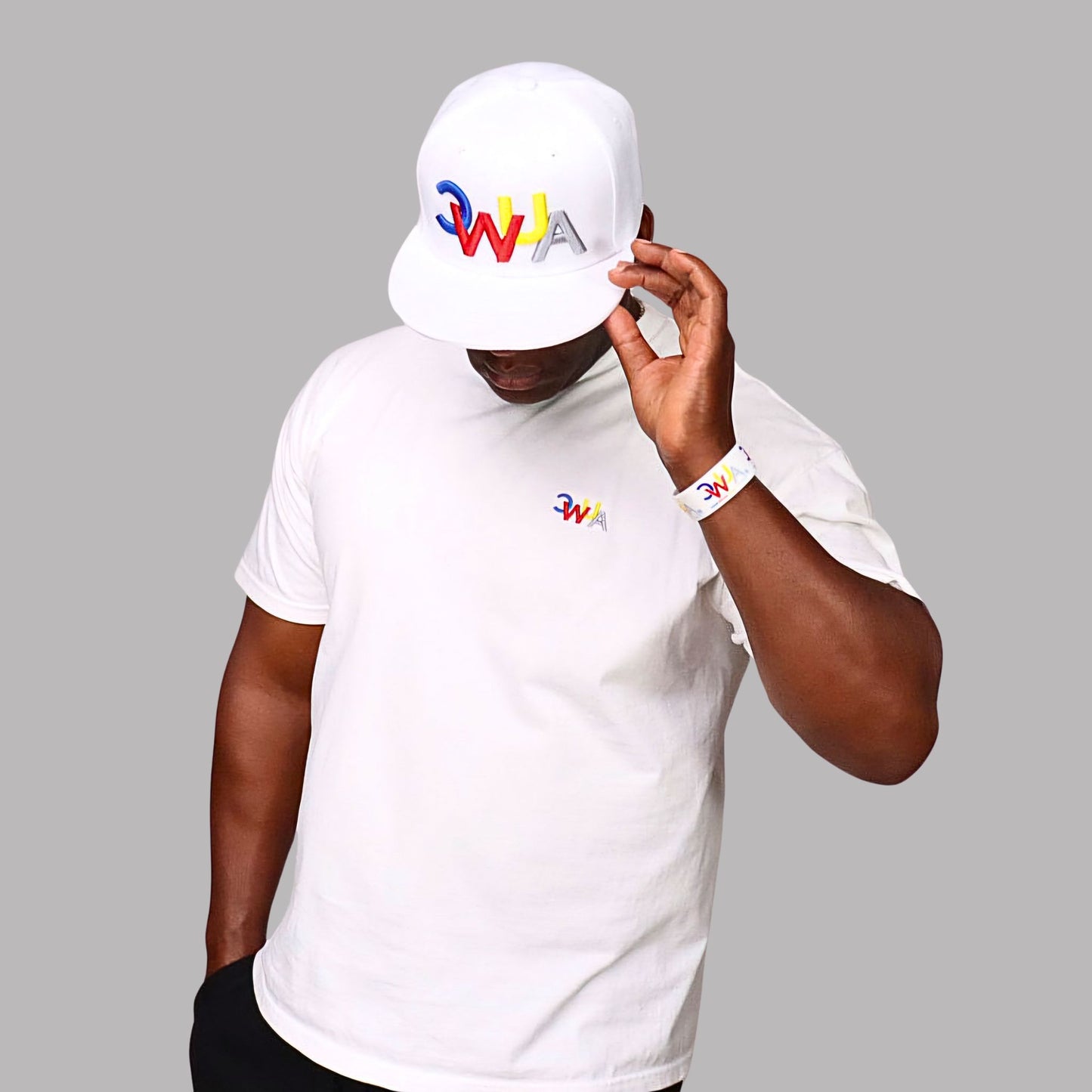 CWUA- 3D Puff Signature Logo Snapback Hat (White / Multi)