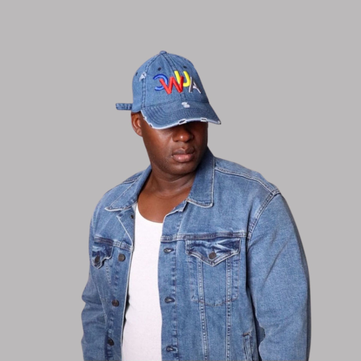 CWUA- Signature Logo Distressed Dad Hat (Denim / Multi)
