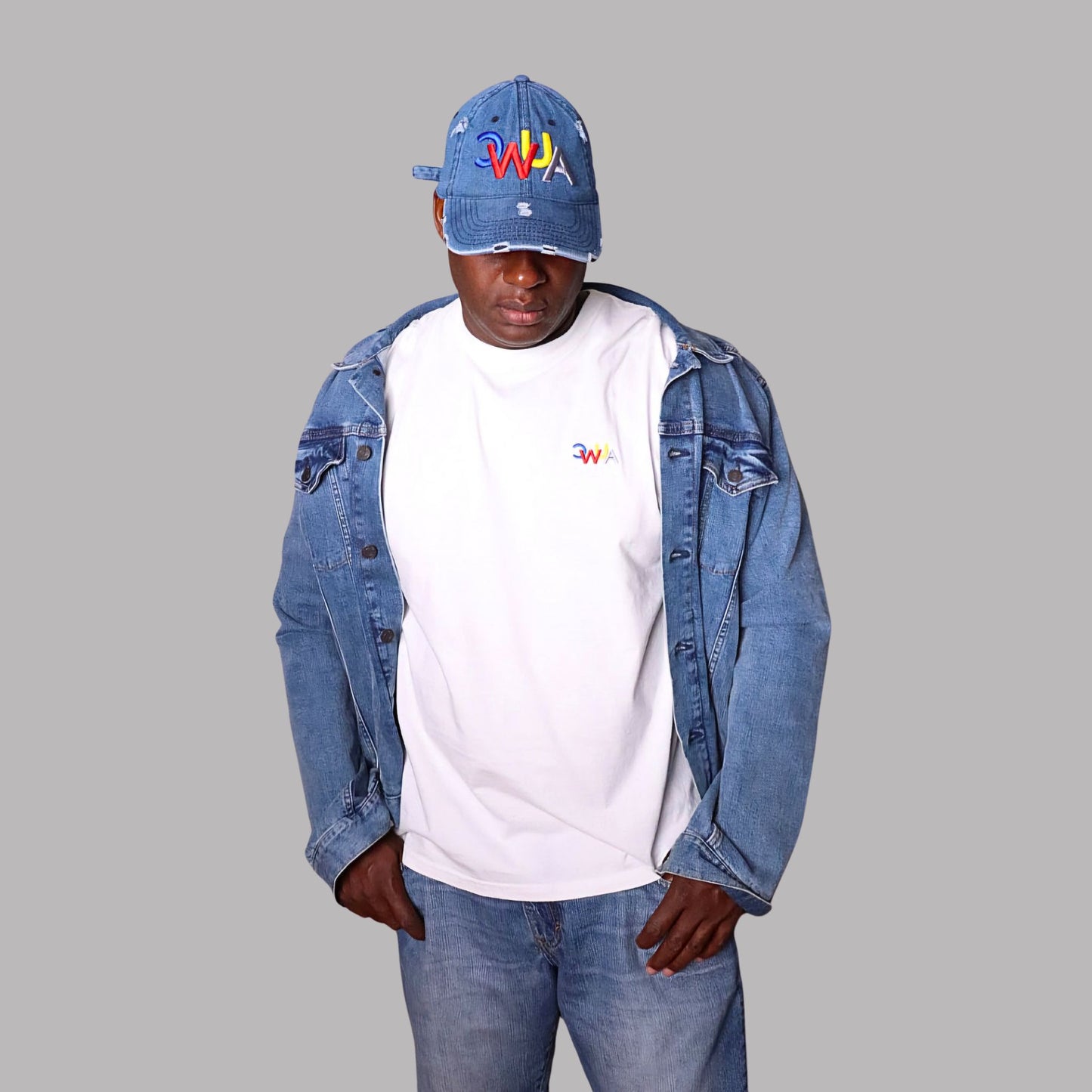 CWUA- Signature Logo Distressed Dad Hat (Denim / Multi)