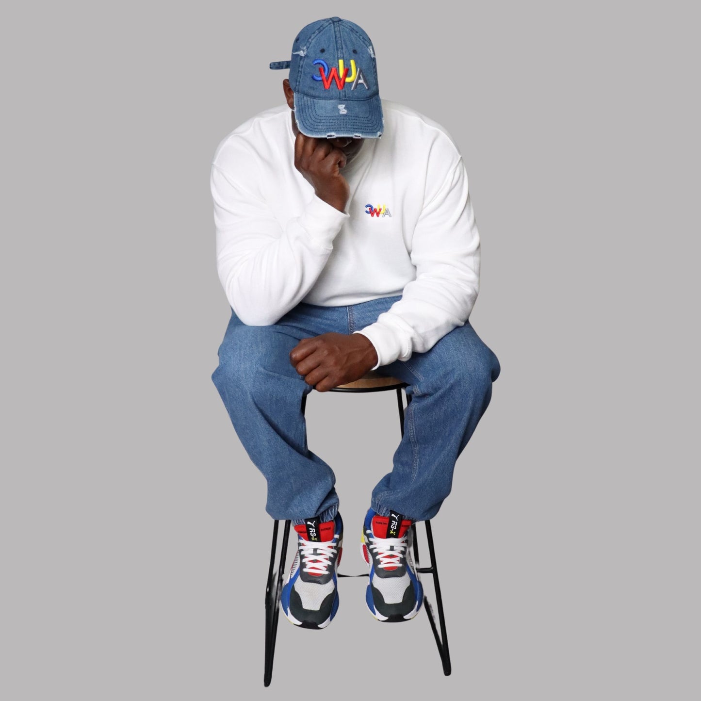 CWUA- Signature Logo Distressed Dad Hat (Denim / Multi)
