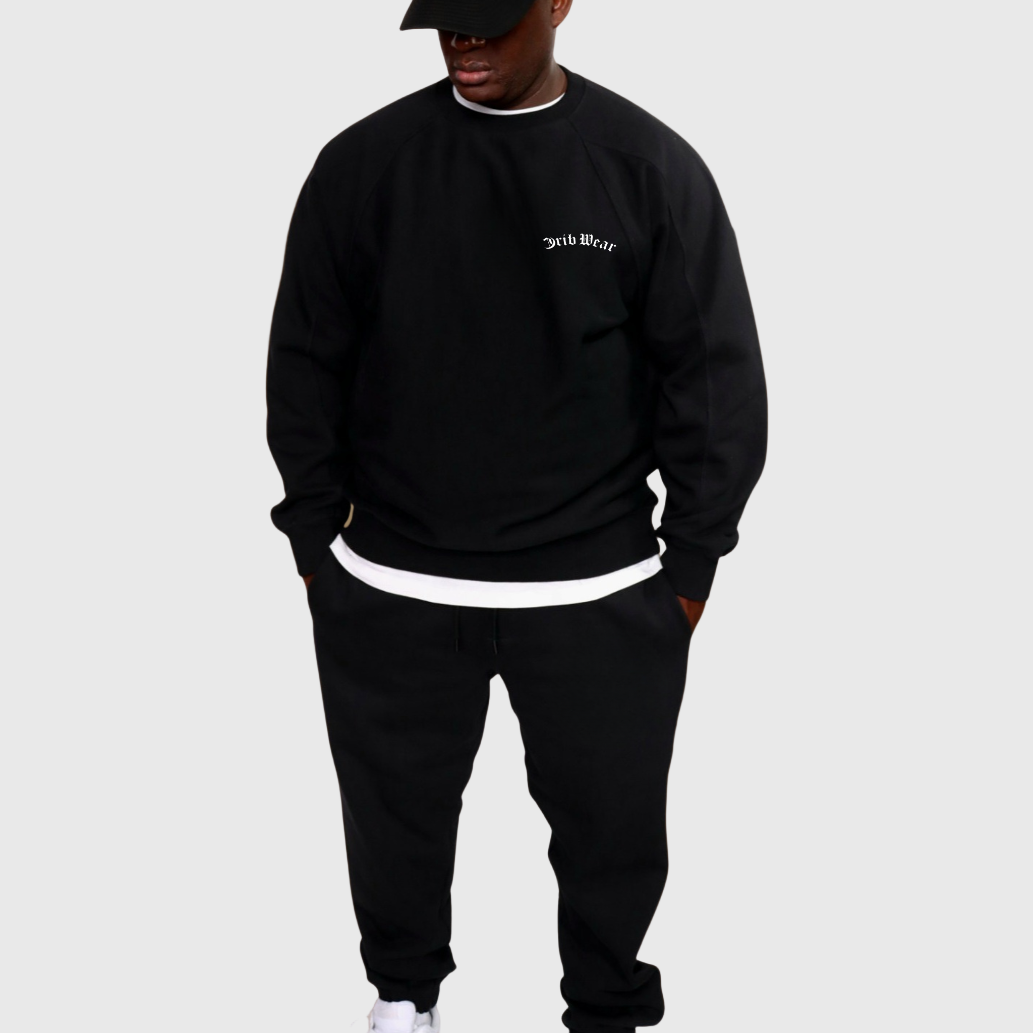 "CRIB WEAR"- HEAVYWEIGHT OVERSIZED CREWNECK (BLACK / WHITE) EMBROIDERY