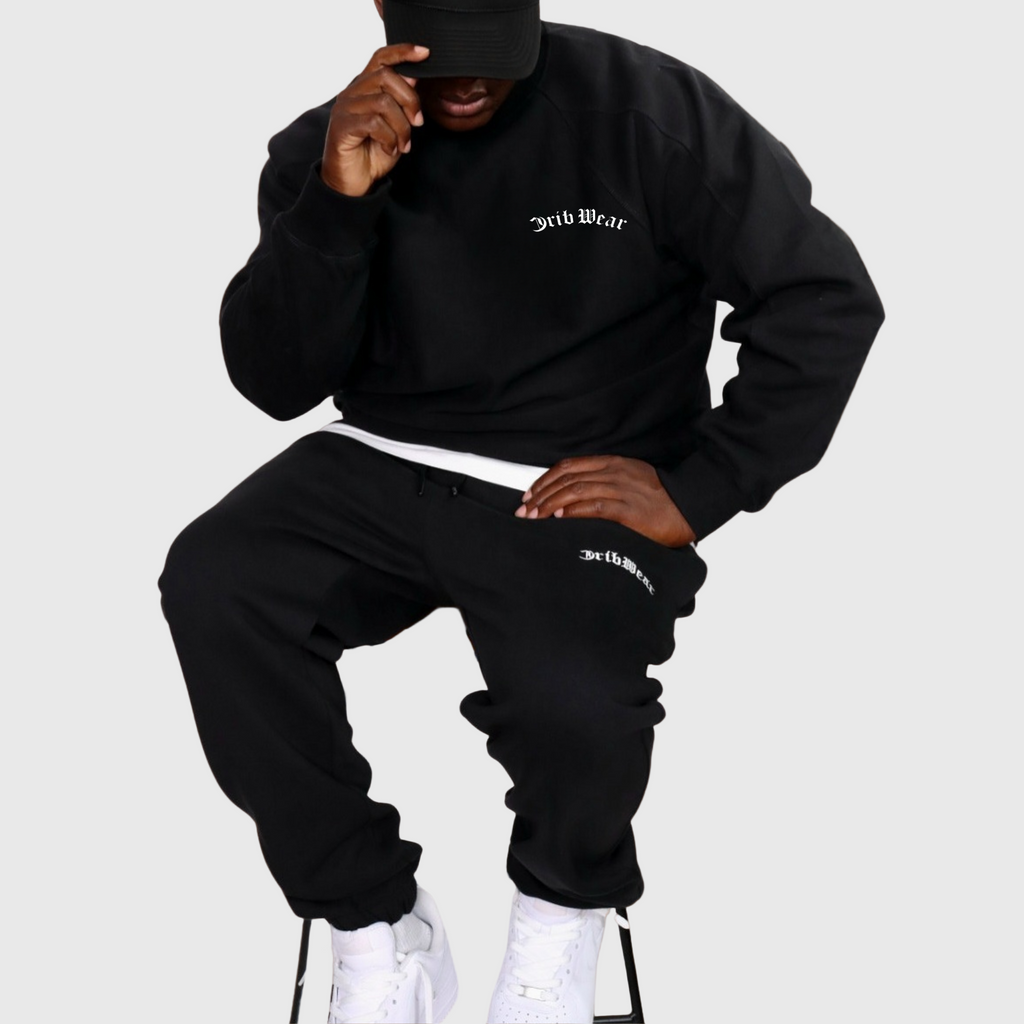"CRIB WEAR"- HEAVYWEIGHT OVERSIZED CREWNECK (BLACK / WHITE) EMBROIDERY