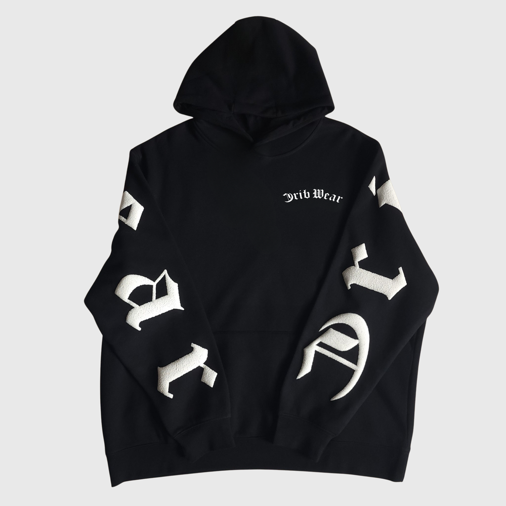 "CRIB WEAR"- HEAVYWEIGHT OVERSIZED FLEECE HOODIE (BLACK / WHITE) 3D PUFF