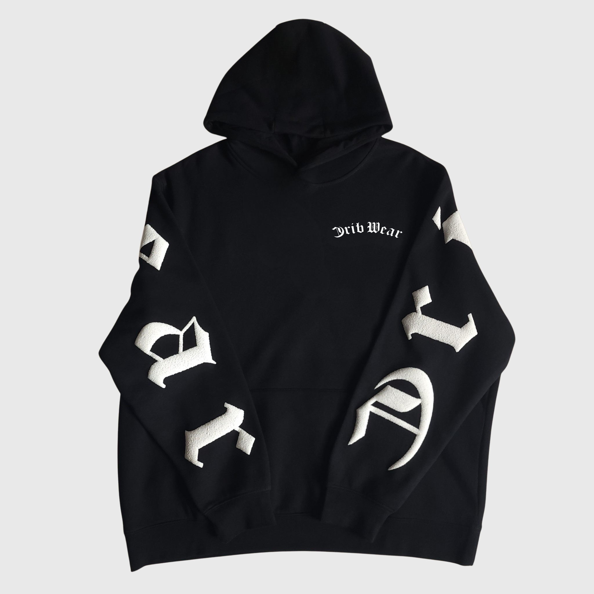 "CRIB WEAR"- HEAVYWEIGHT OVERSIZED FLEECE HOODIE (BLACK / WHITE) 3D PUFF