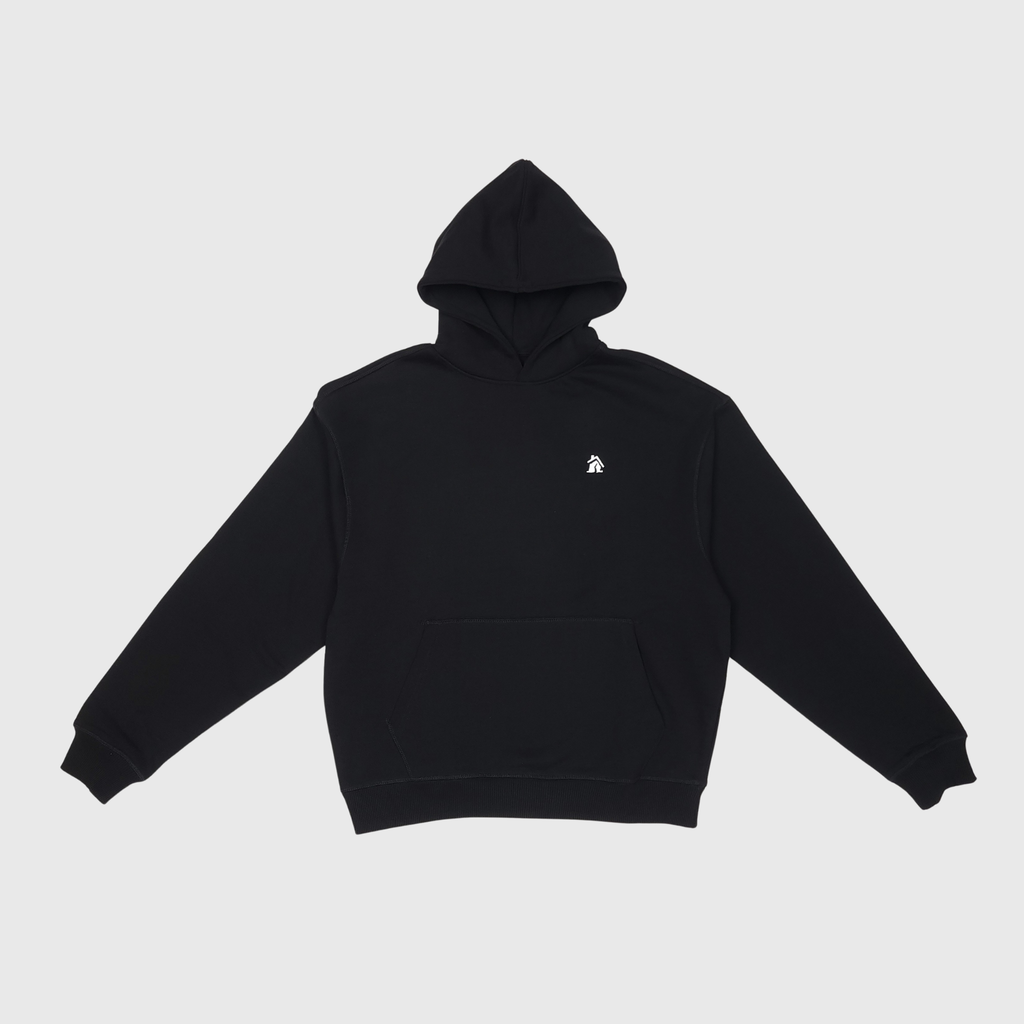 CRIB WEAR- "HOUSE LOGO" HEAVYWEIGHT OVERSIZED HOODIE (BLACK / WHITE) EMBROIDERY