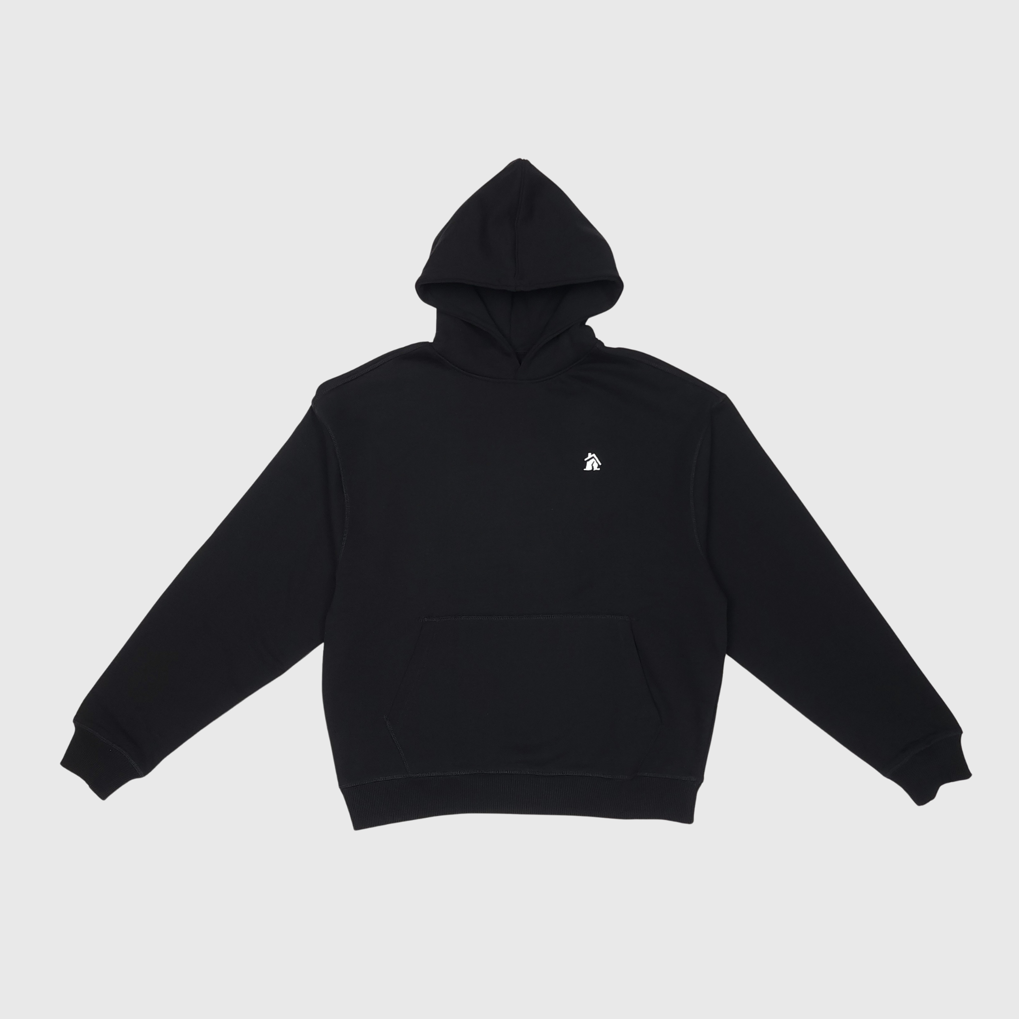 CRIB WEAR- "HOUSE LOGO" HEAVYWEIGHT OVERSIZED HOODIE (BLACK / WHITE) EMBROIDERY