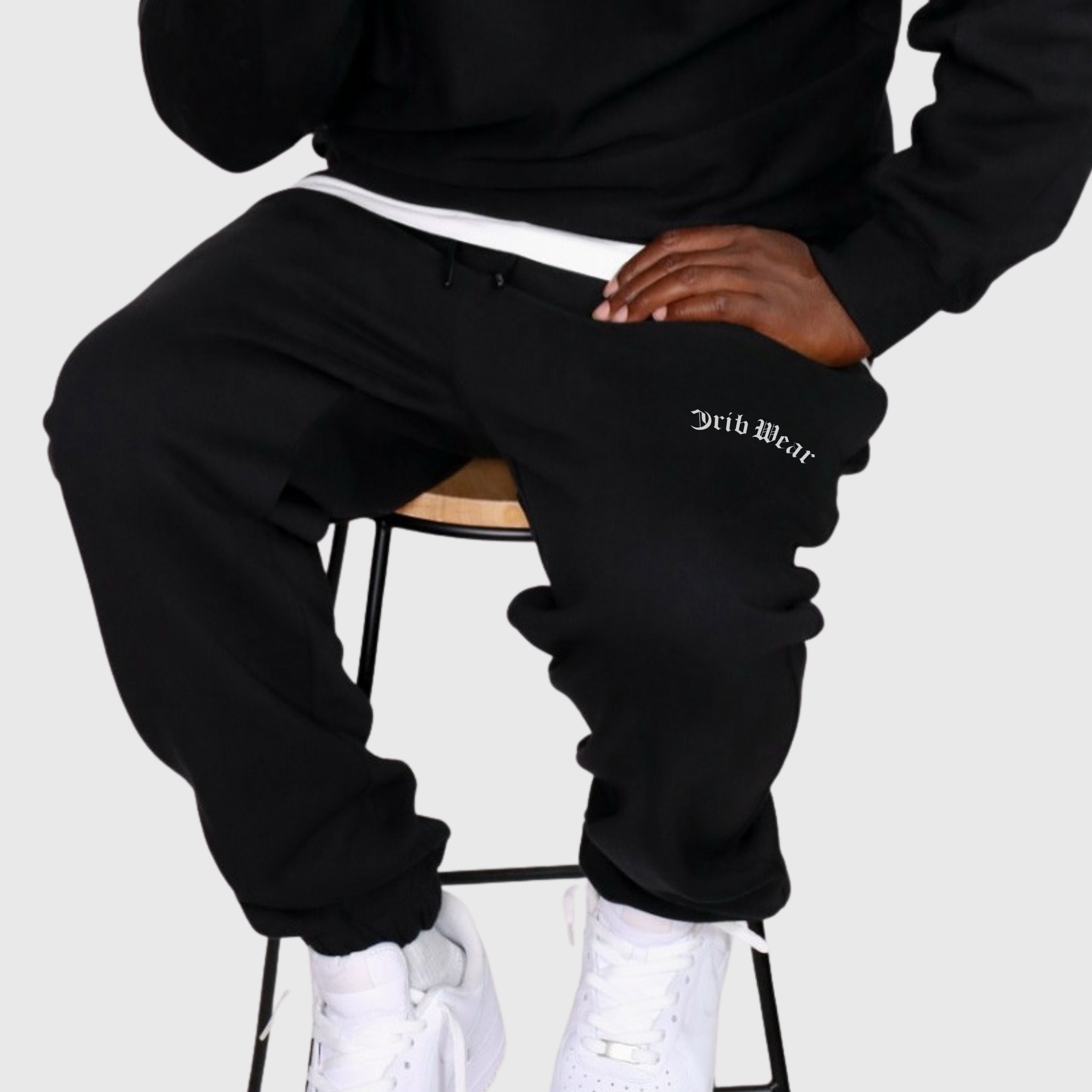 "CRIB WEAR"- HEAVYWEIGHT JOGGERS (BLACK / WHITE) EMBROIDERY