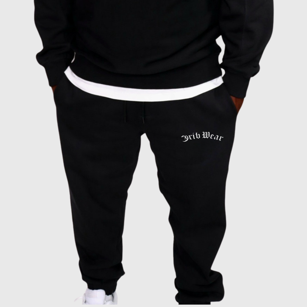 "CRIB WEAR"- HEAVYWEIGHT JOGGERS (BLACK / WHITE) EMBROIDERY
