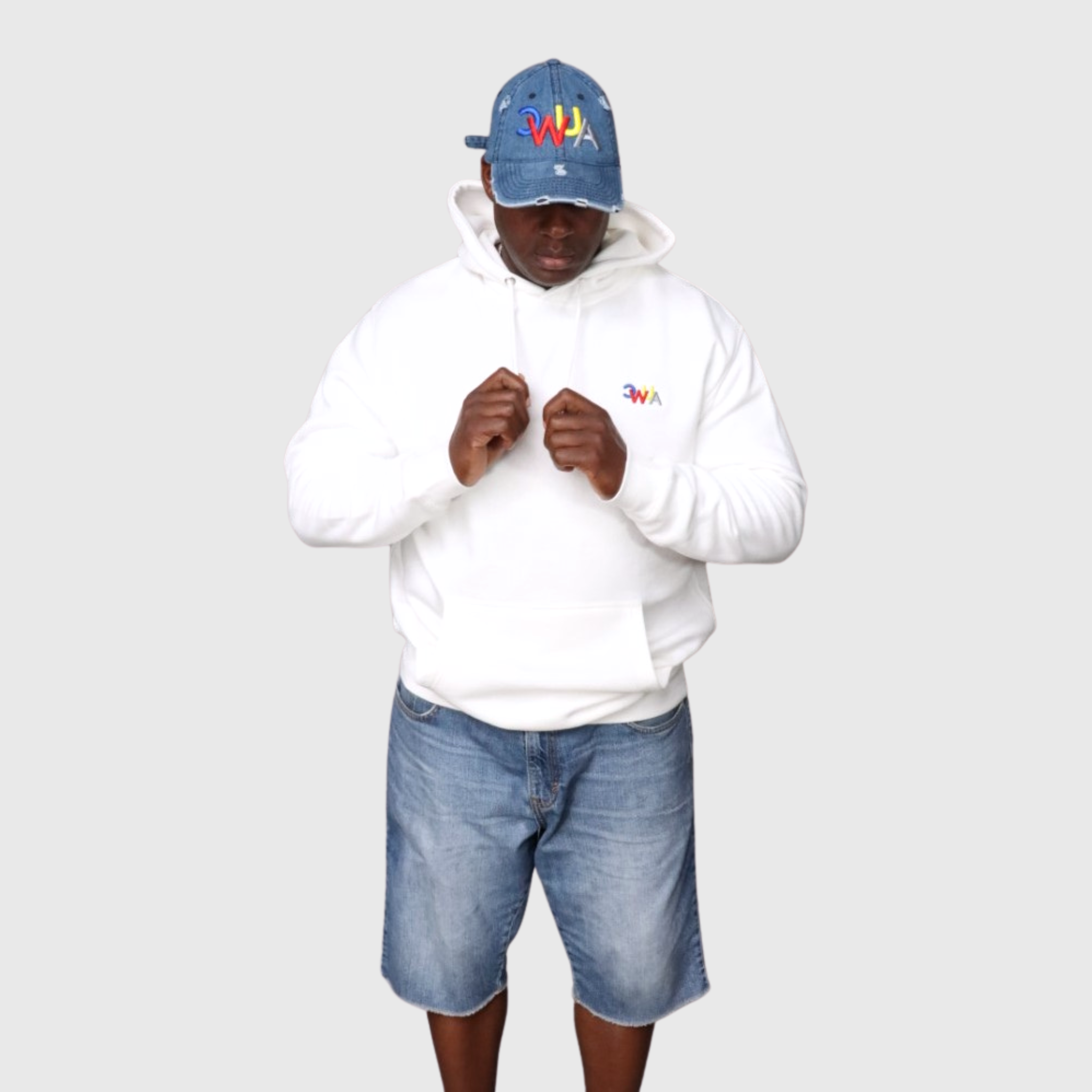 "CWUA"- PREMIUM HOODIE SMALL SIGNATURE LOGO (WHITE / MULTI) 3D PUFF EMBROIDERY