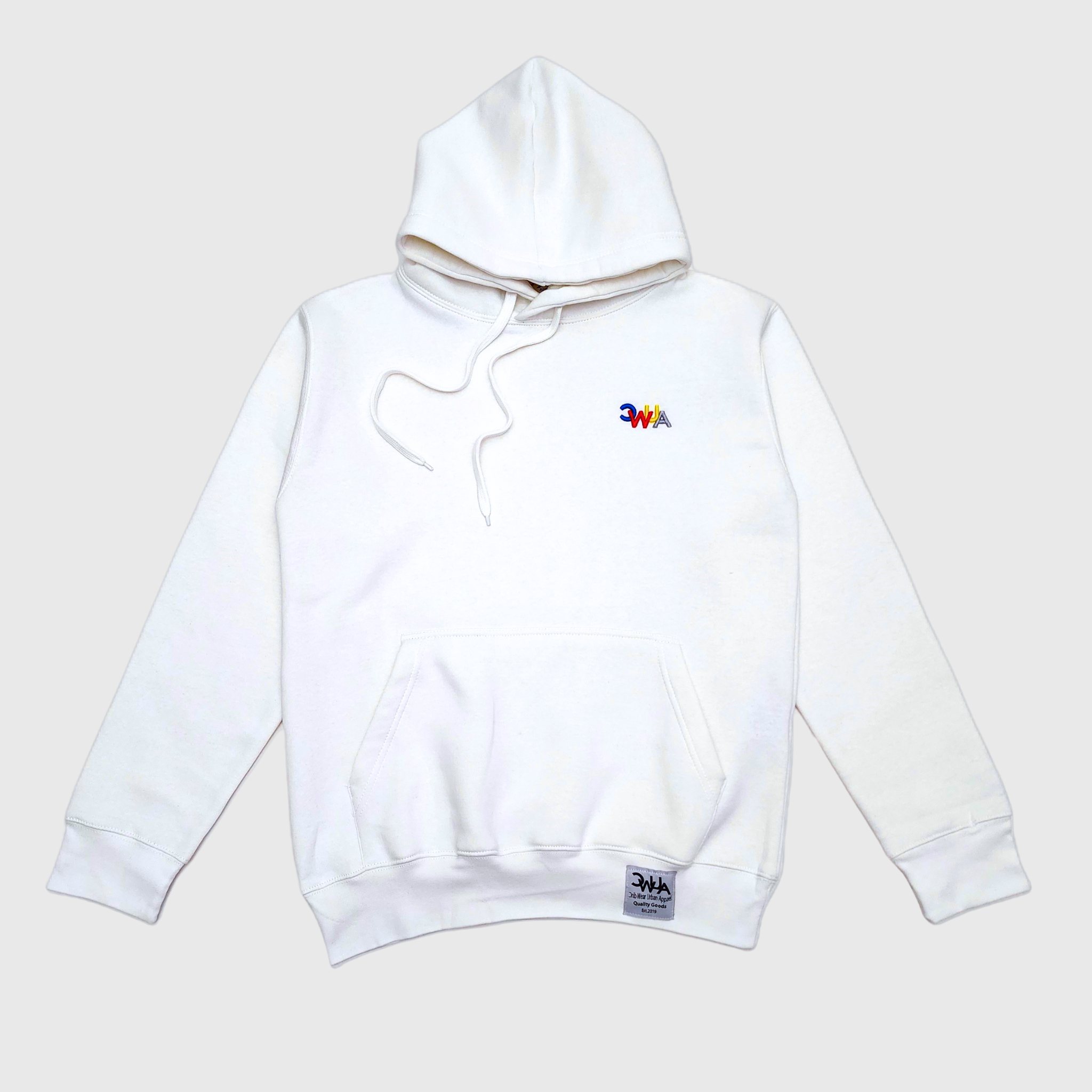 "CWUA"- PREMIUM HOODIE SMALL SIGNATURE LOGO (WHITE / MULTI) 3D PUFF EMBROIDERY