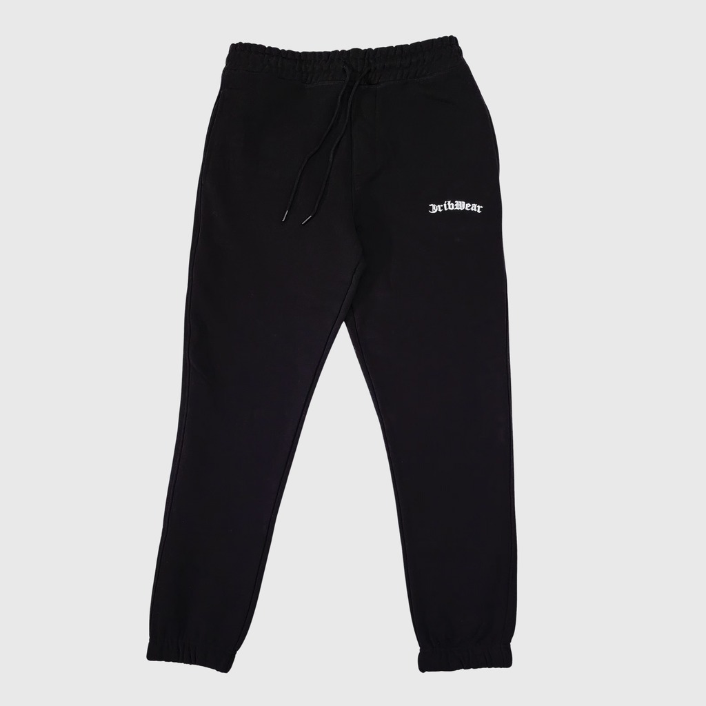 "CRIB WEAR"- HEAVYWEIGHT JOGGERS (BLACK / WHITE) EMBROIDERY
