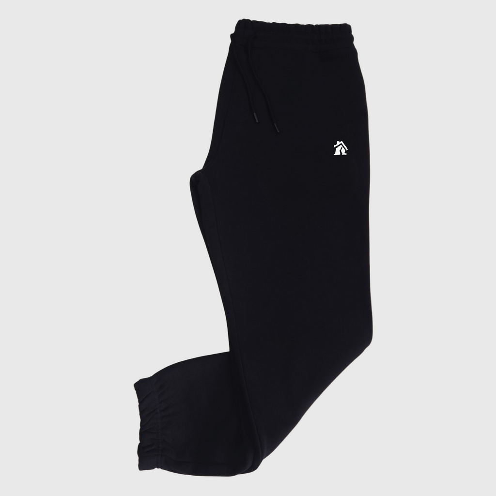 CRIB WEAR- " HOUSE LOGO" HEAVYWEIGHT JOGGERS BLACK / WHITE EMBROIDERY