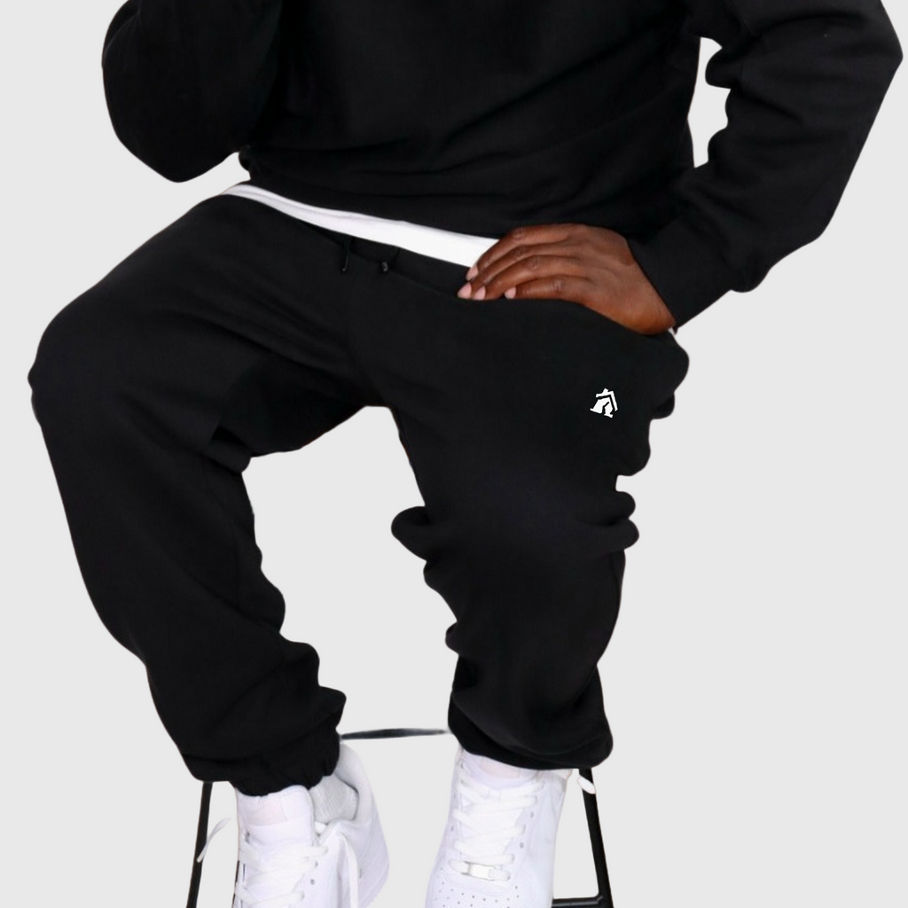 CRIB WEAR- " HOUSE LOGO" HEAVYWEIGHT JOGGERS BLACK / WHITE EMBROIDERY