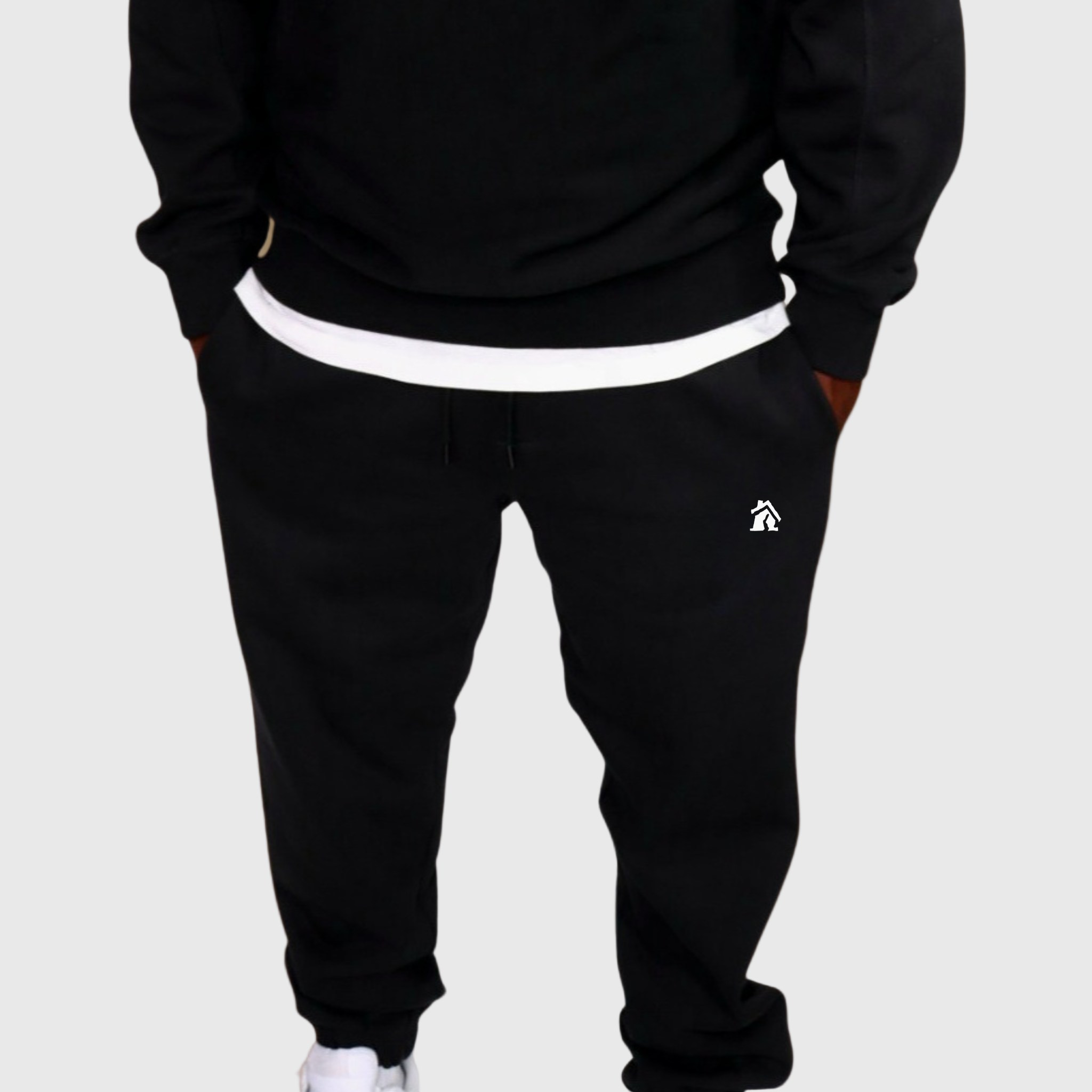 CRIB WEAR- " HOUSE LOGO" HEAVYWEIGHT JOGGERS BLACK / WHITE EMBROIDERY