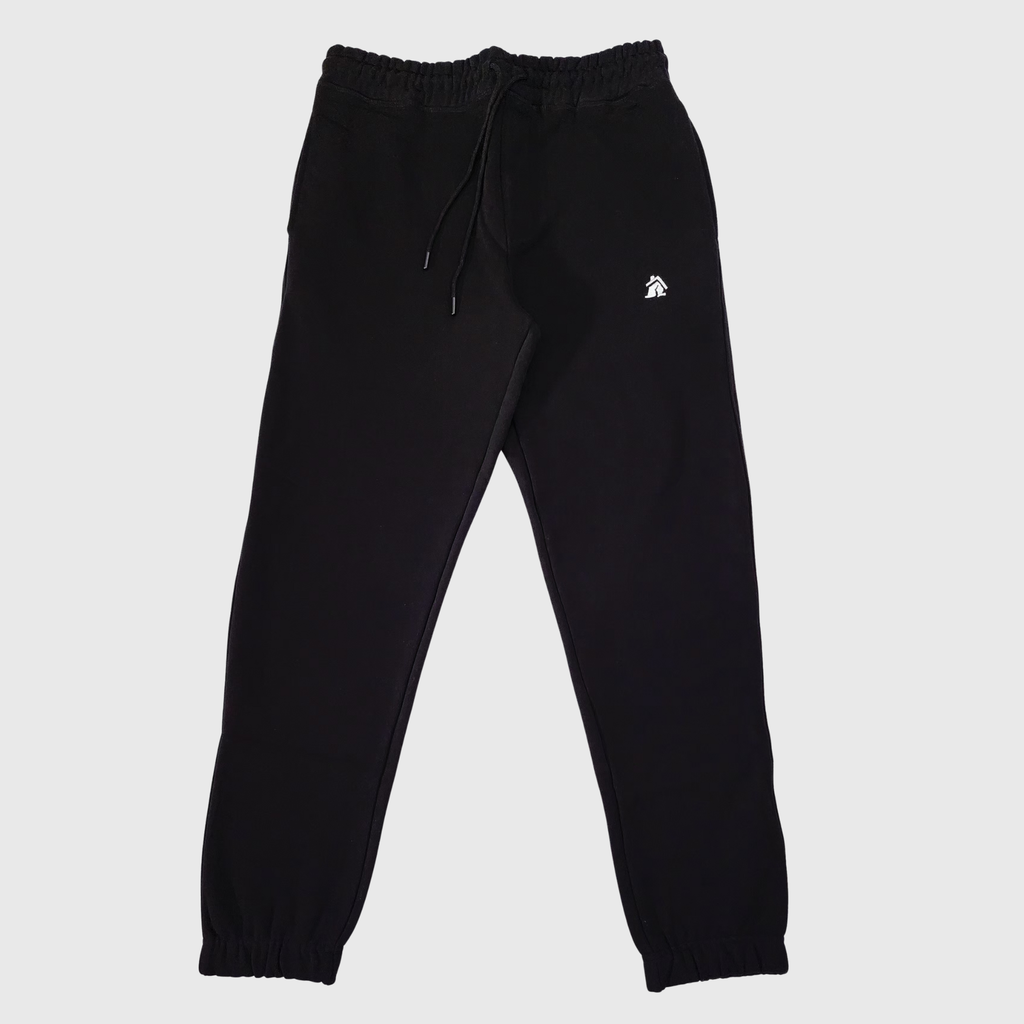 CRIB WEAR- " HOUSE LOGO" HEAVYWEIGHT JOGGERS BLACK / WHITE EMBROIDERY