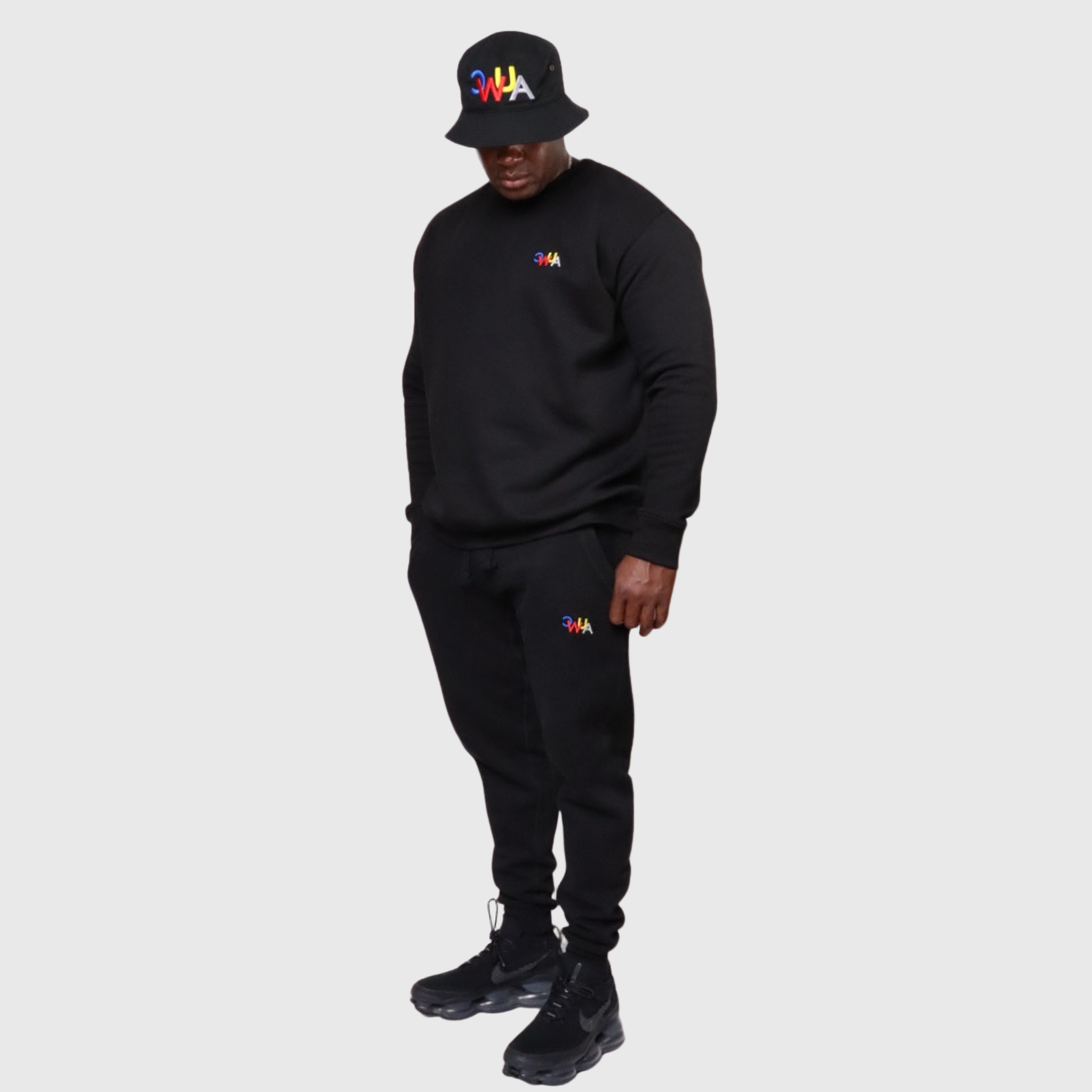 "CWUA"- PREMIUM CREWNECK JOGGER SET SIGNATURE LOGO (BLACK / MULTI) 3D PUFF EMBROIDERY