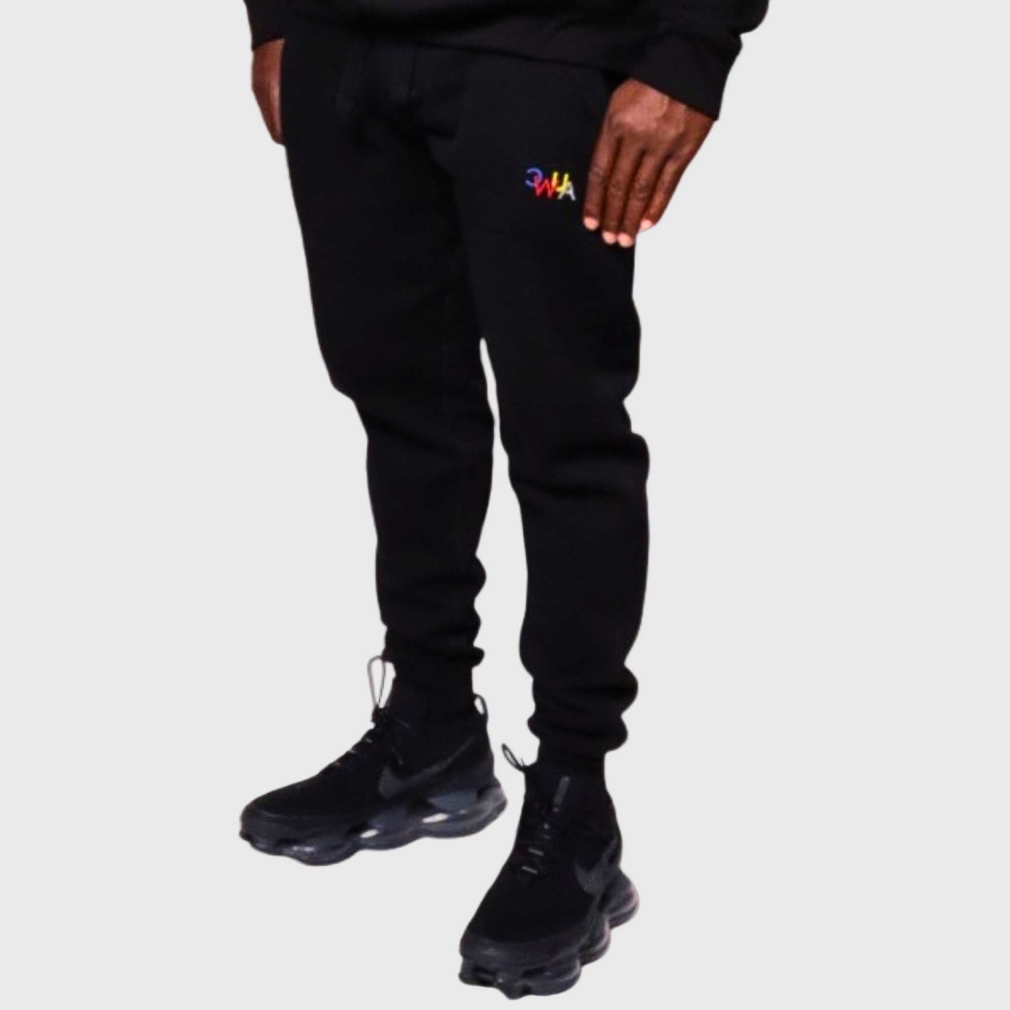 "CWUA"- PREMIUM CREWNECK JOGGER SET SIGNATURE LOGO (BLACK / MULTI) 3D PUFF EMBROIDERY
