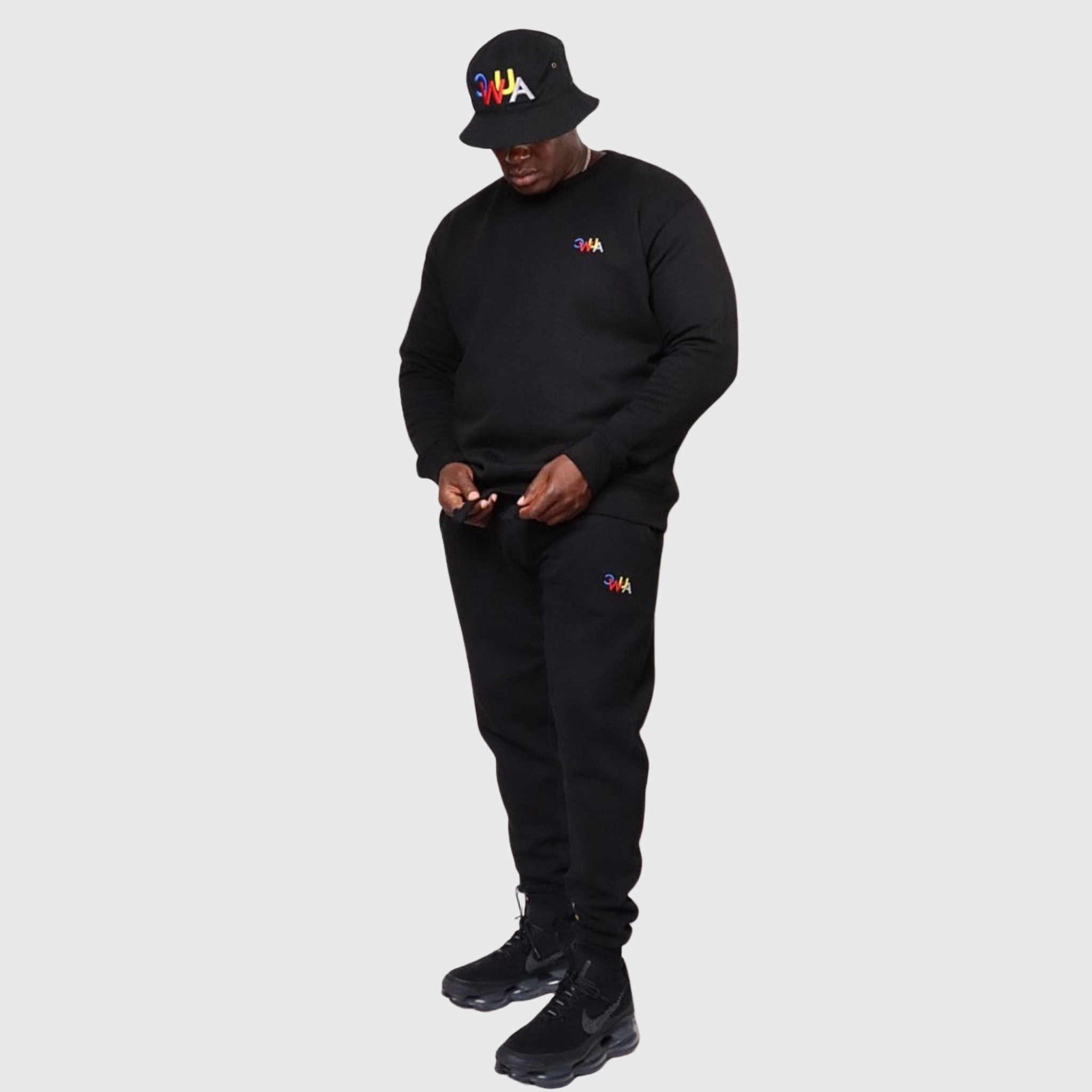 "CWUA"- PREMIUM CREWNECK JOGGER SET SIGNATURE LOGO (BLACK / MULTI) 3D PUFF EMBROIDERY