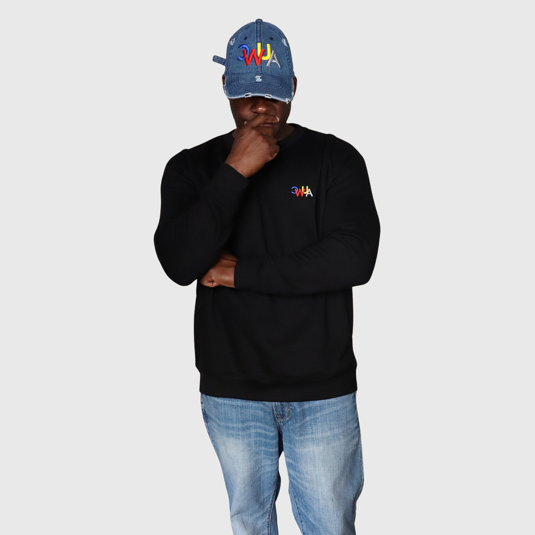 "CWUA"- PREMIUM CREWNECK SMALL SIGNATURE LOGO ( BLACK / MULTI) 3D PUFF EMBROIDERY