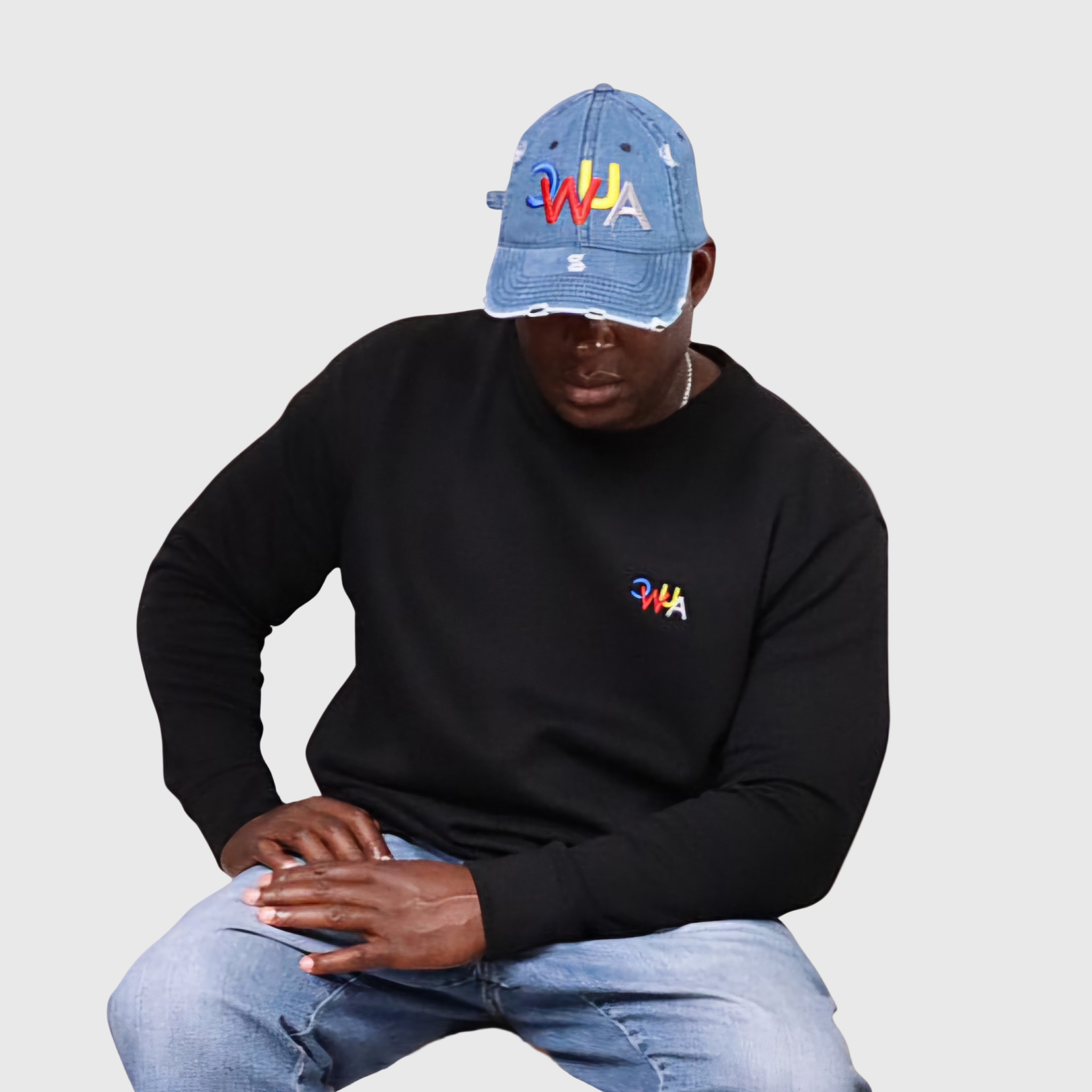 "CWUA"- PREMIUM CREWNECK SMALL SIGNATURE LOGO ( BLACK / MULTI) 3D PUFF EMBROIDERY