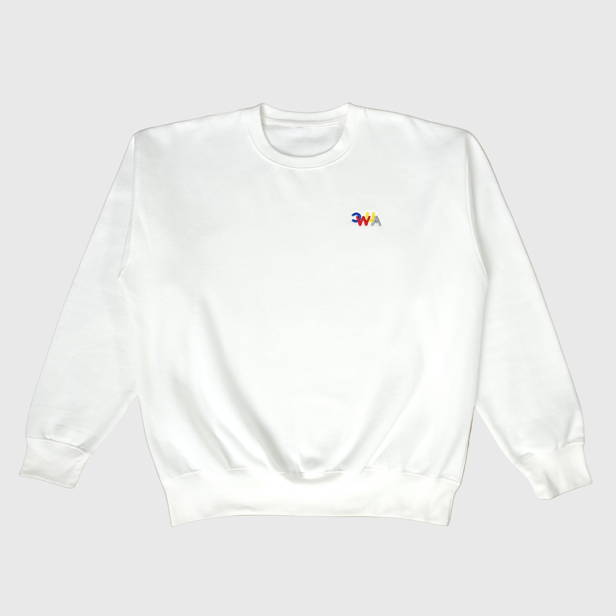 "CWUA"- PREMIUM CREWNECK SMALL SIGNATURE LOGO (WHITE / MULTI) 3D PUFF EMBROIDERY