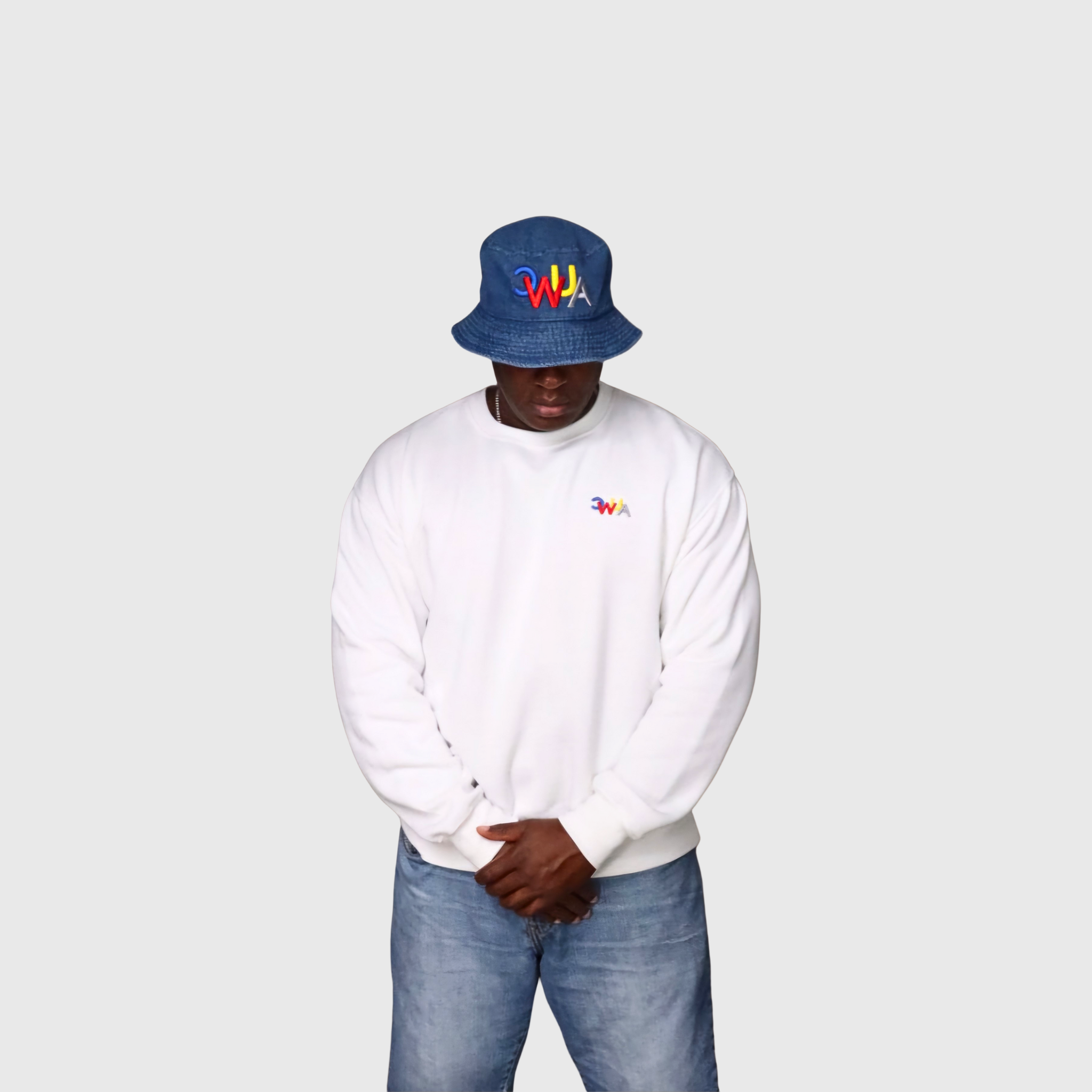 "CWUA"- PREMIUM CREWNECK SMALL SIGNATURE LOGO (WHITE / MULTI) 3D PUFF EMBROIDERY
