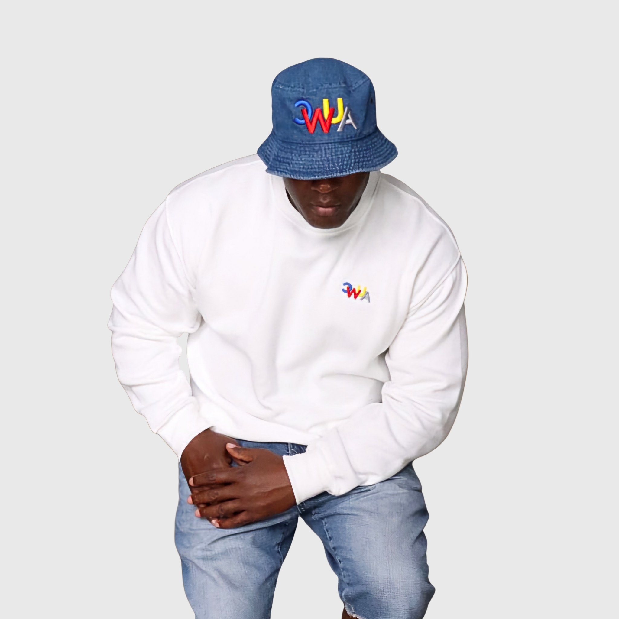 "CWUA"- PREMIUM CREWNECK SMALL SIGNATURE LOGO (WHITE / MULTI) 3D PUFF EMBROIDERY