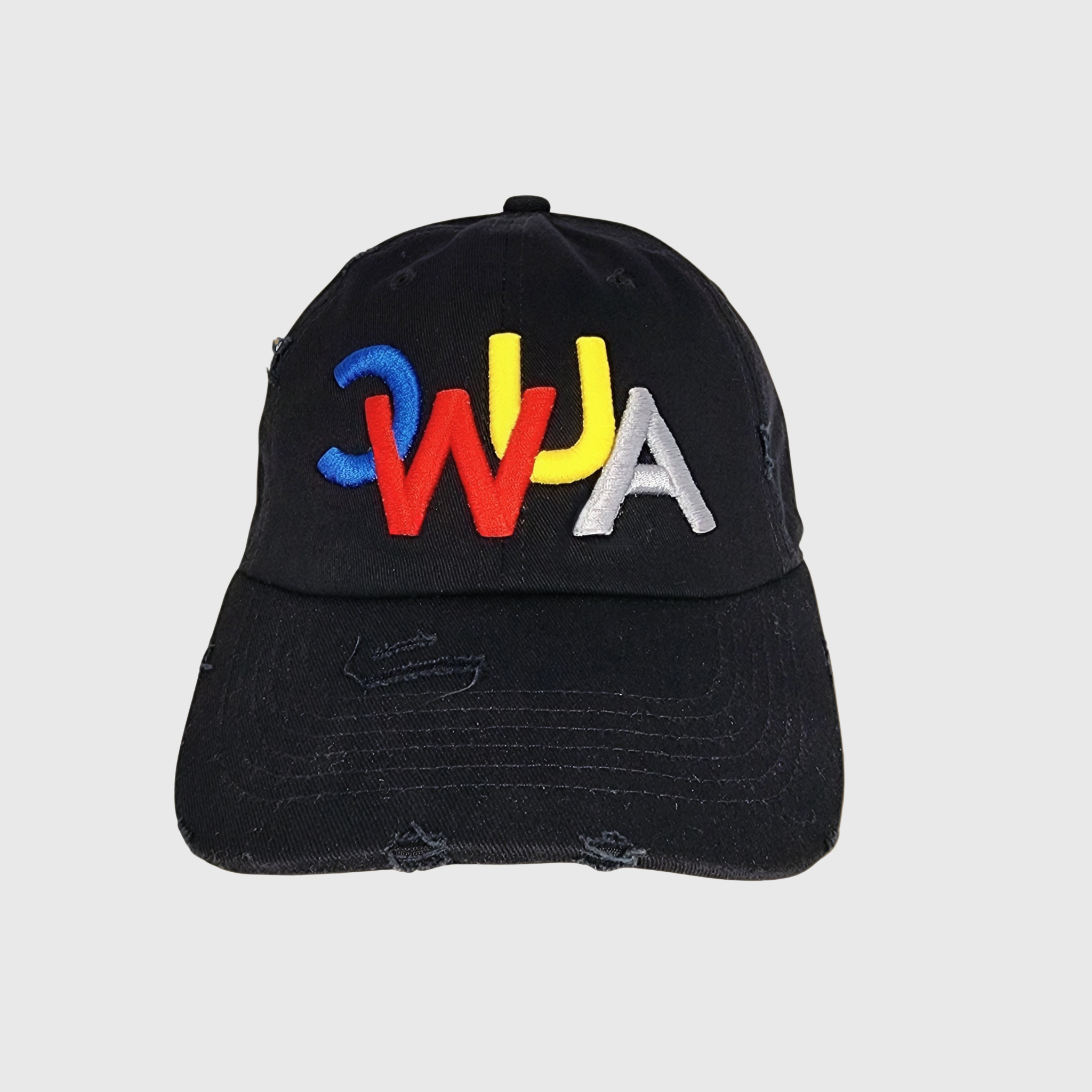 "CWUA"- DISTRESSED DAD HAT SIGNATURE LOGO (BLACK / MULTI) 3D PUFF