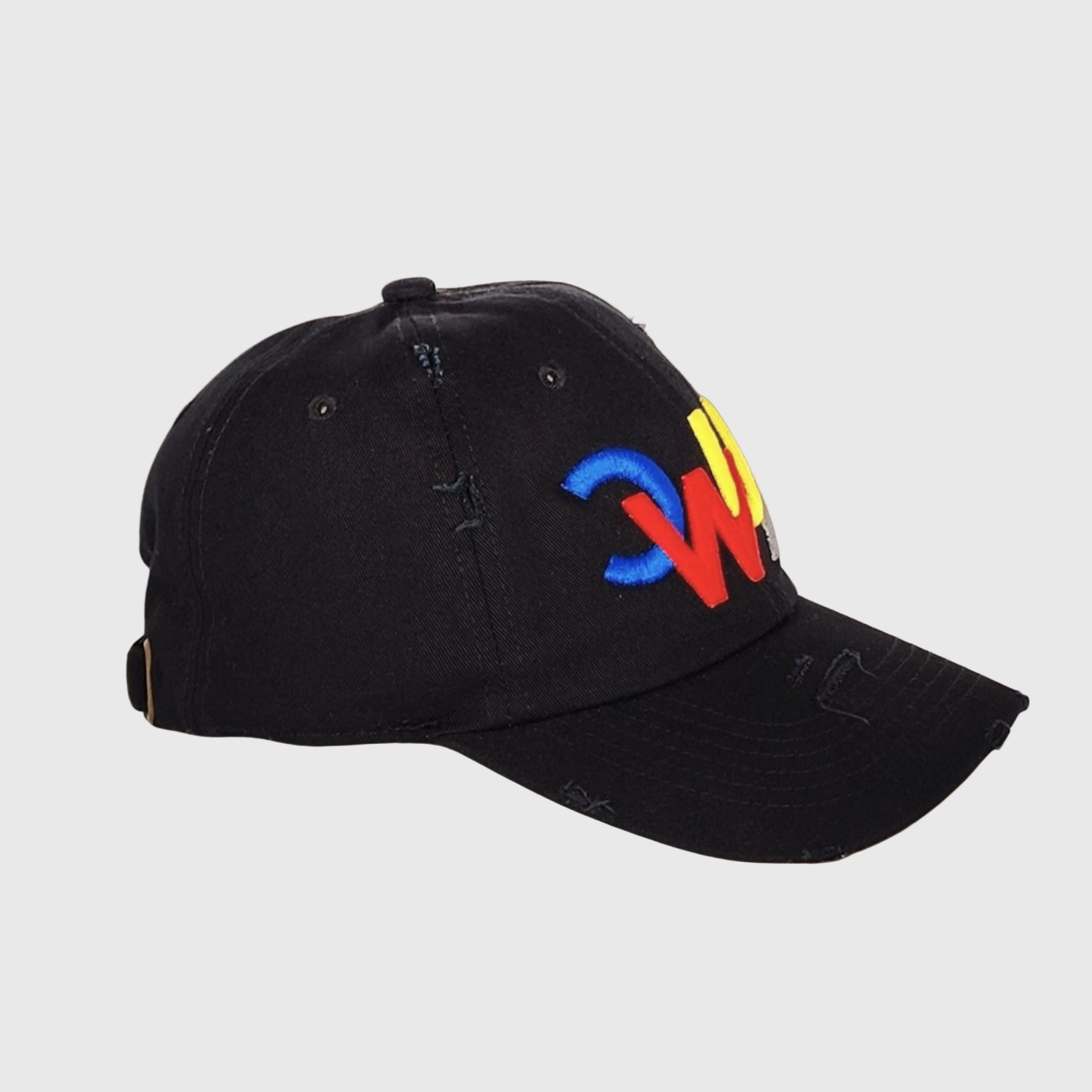 "CWUA"- DISTRESSED DAD HAT SIGNATURE LOGO (BLACK / MULTI) 3D PUFF