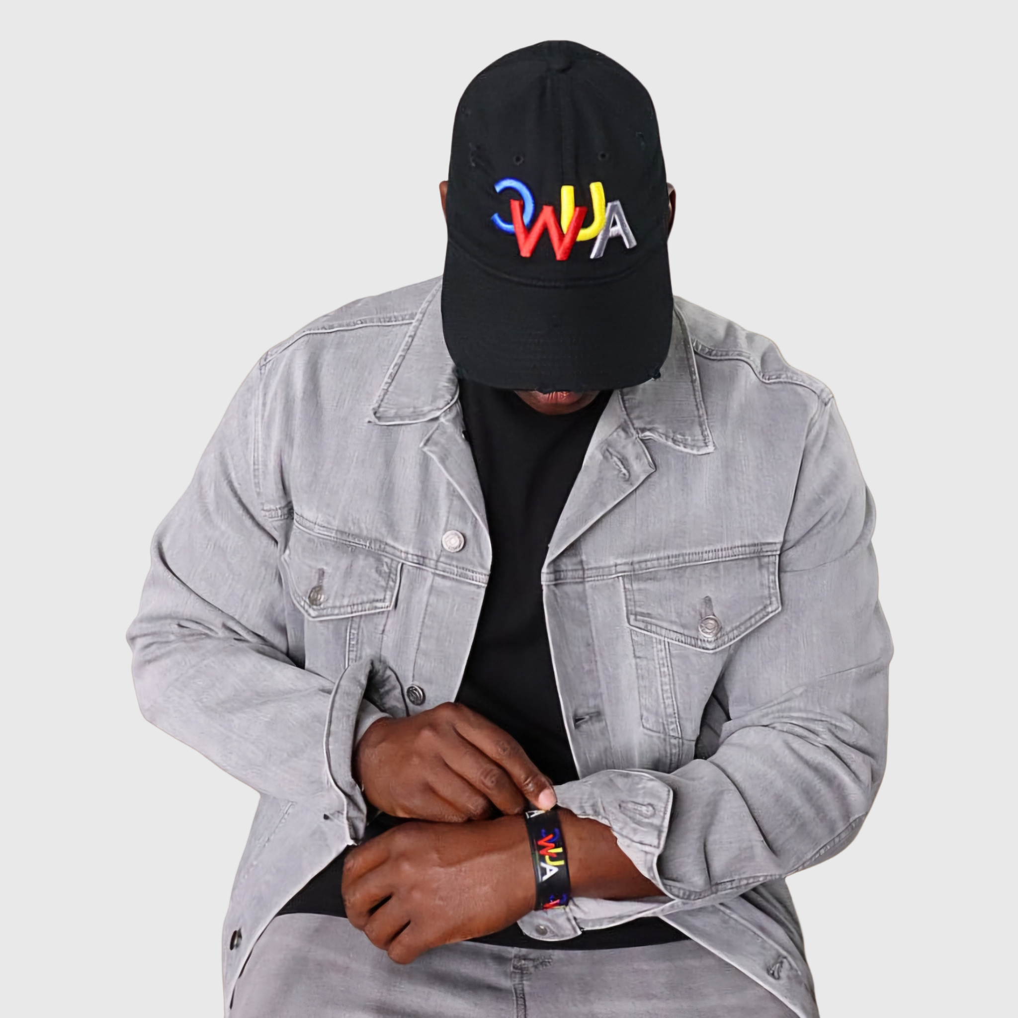 "CWUA"- DISTRESSED DAD HAT SIGNATURE LOGO (BLACK / MULTI) 3D PUFF