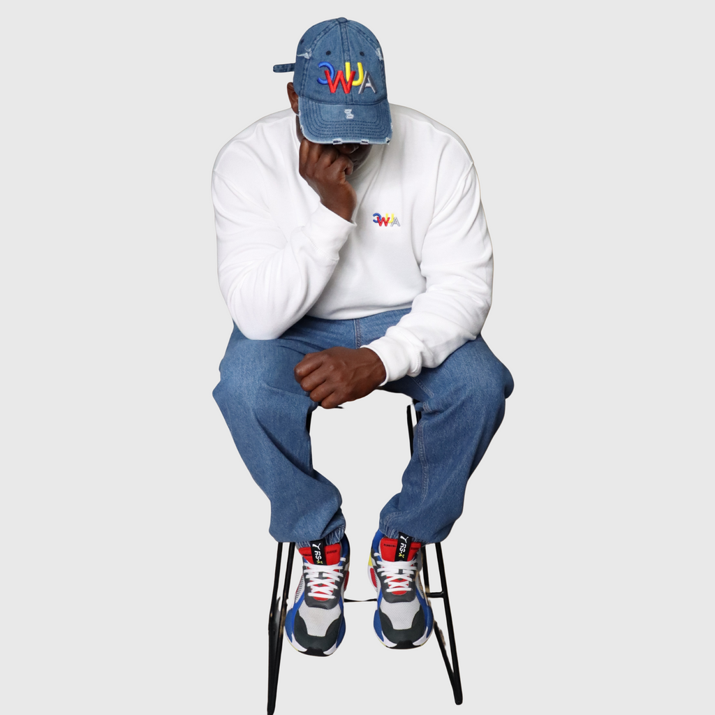 "CWUA"- DISTRESSED DAD HAT SIGNATURE LOGO (DENIM / MULTI) 3D PUFF