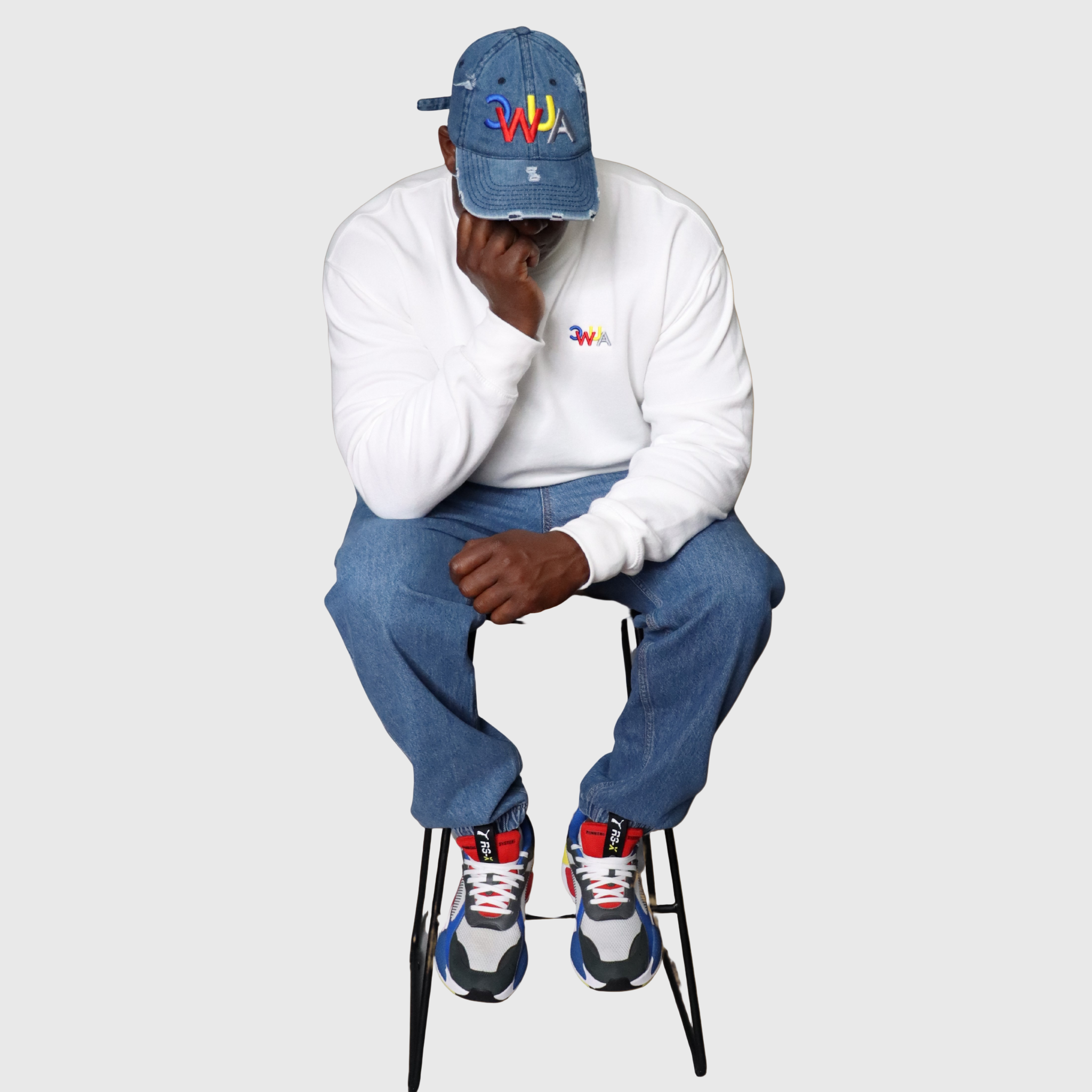 "CWUA"- DISTRESSED DAD HAT SIGNATURE LOGO (DENIM / MULTI) 3D PUFF