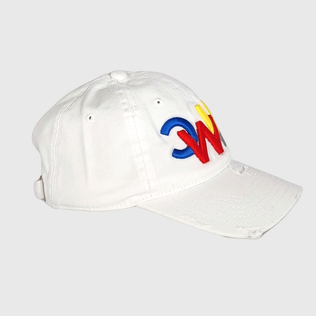 "CWUA"- DISTRESSED DAD HAT SIGNATURE LOGO (WHITE / MULTI) 3D PUFF