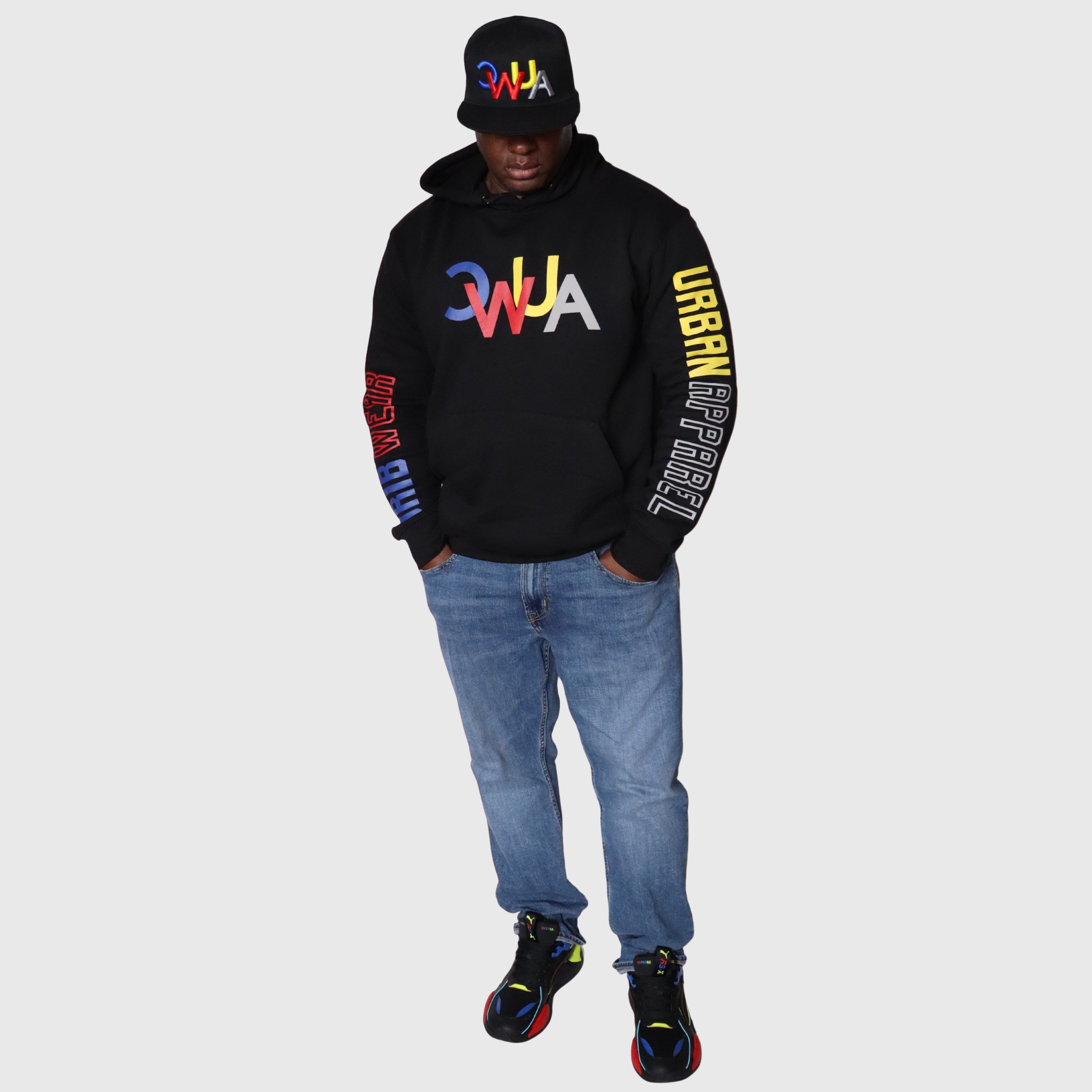 "CWUA"- PREMIUM HOODIE BOLD SIGNATURE LOGO (BLACK / MULTI)