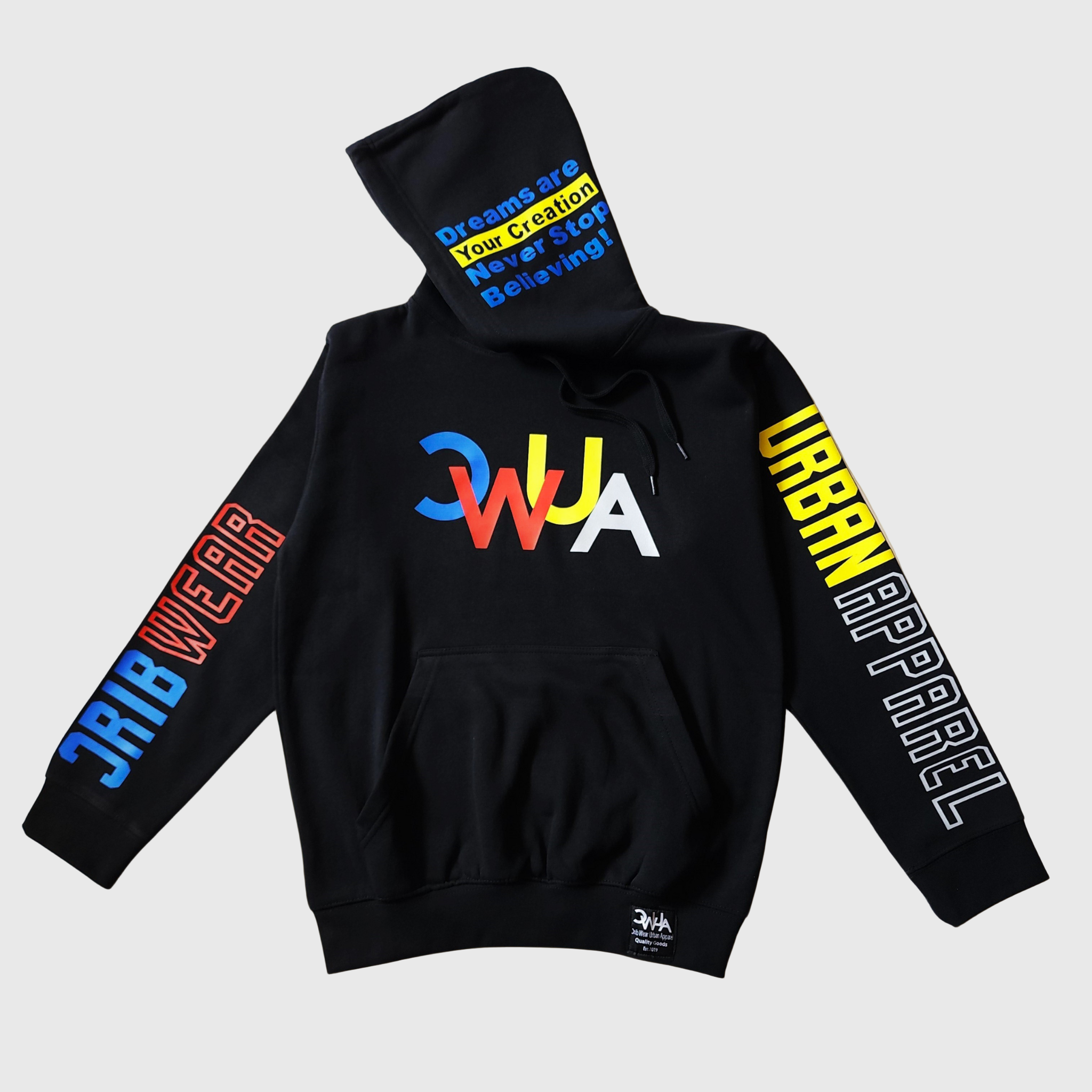 "CWUA"- PREMIUM HOODIE BOLD SIGNATURE LOGO (BLACK / MULTI)