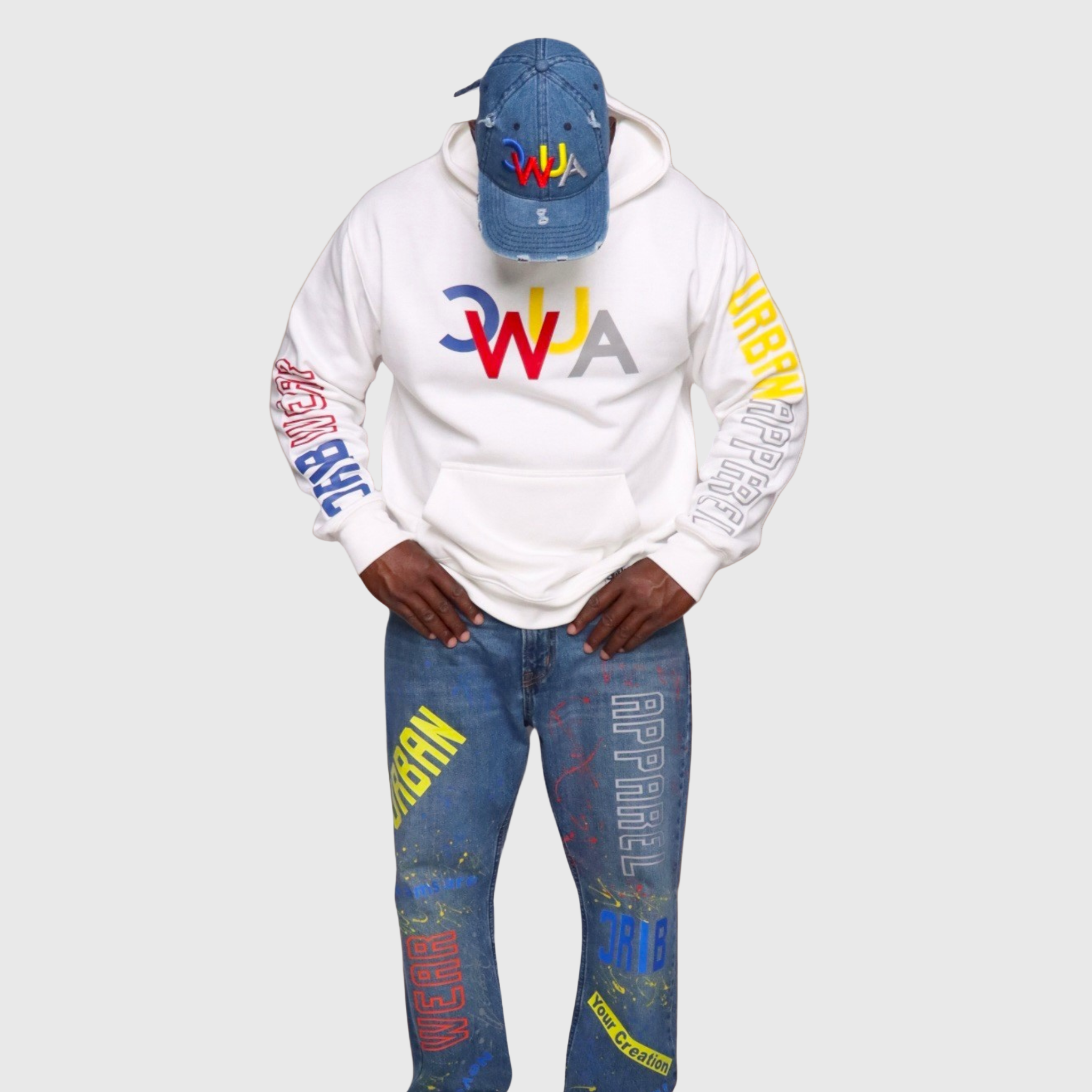 "CWUA"- PREMIUM HOODIE BOLD SIGNATURE LOGO (WHITE / MULTI )