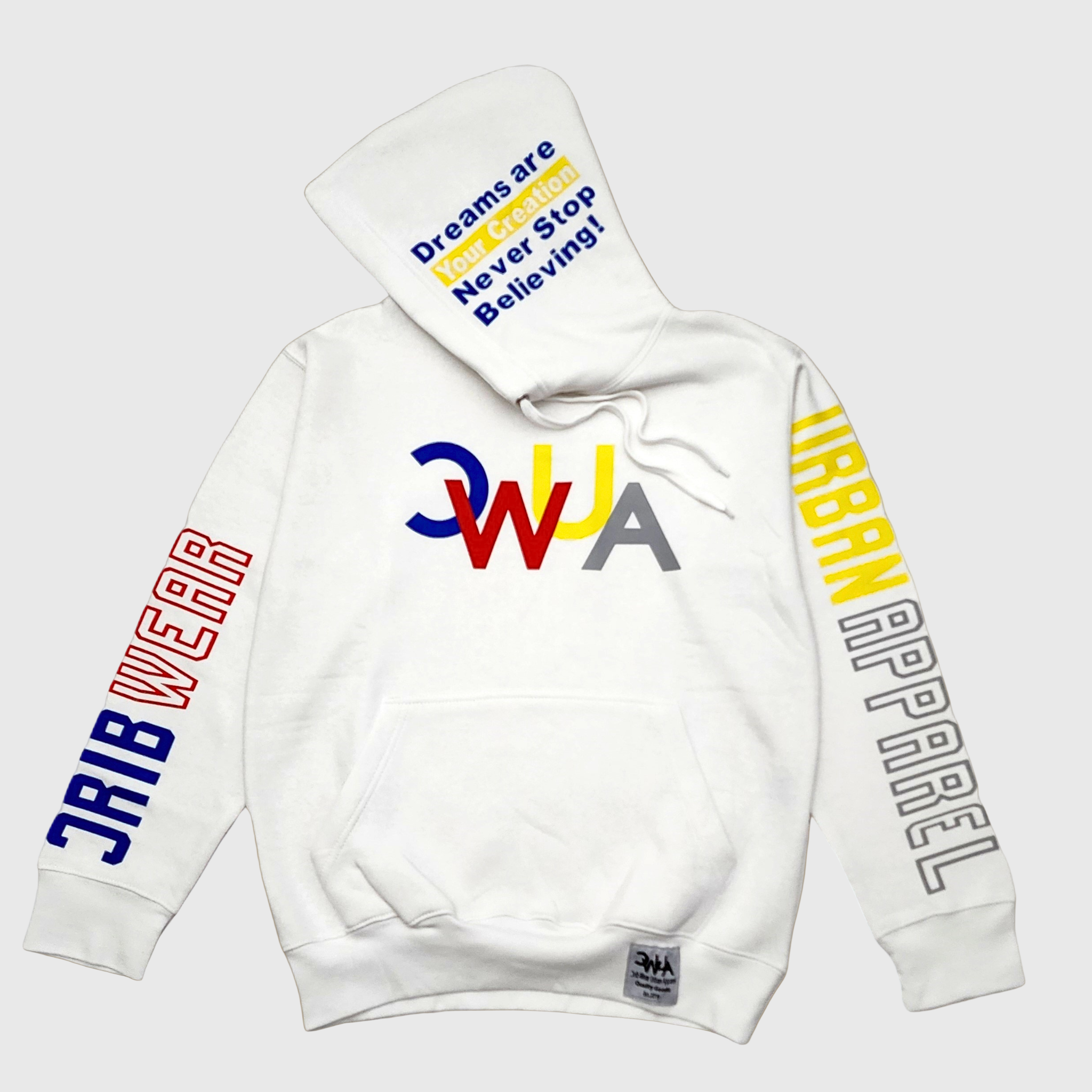 "CWUA"- PREMIUM HOODIE BOLD SIGNATURE LOGO (WHITE / MULTI )