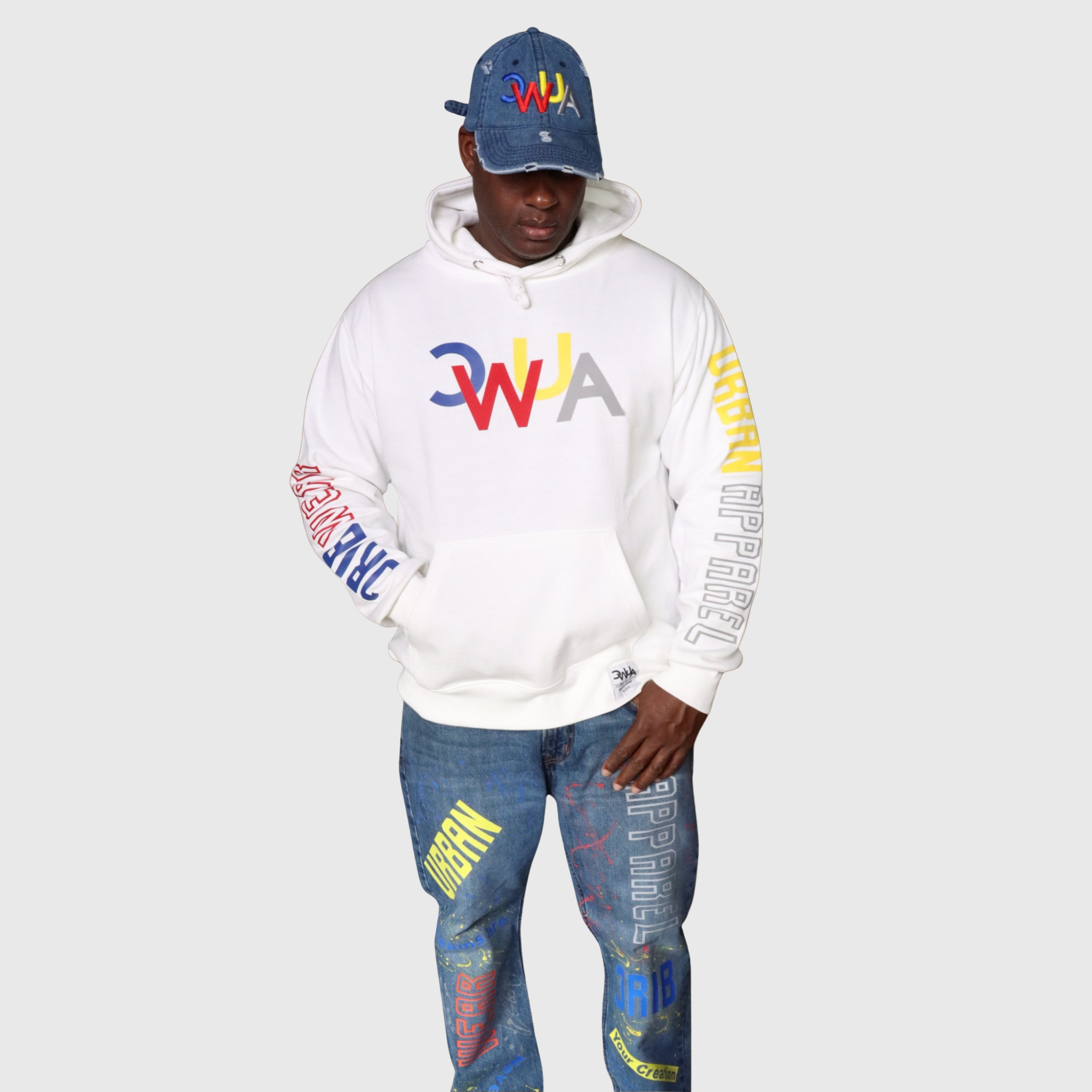 "CWUA"- PREMIUM HOODIE BOLD SIGNATURE LOGO (WHITE / MULTI )