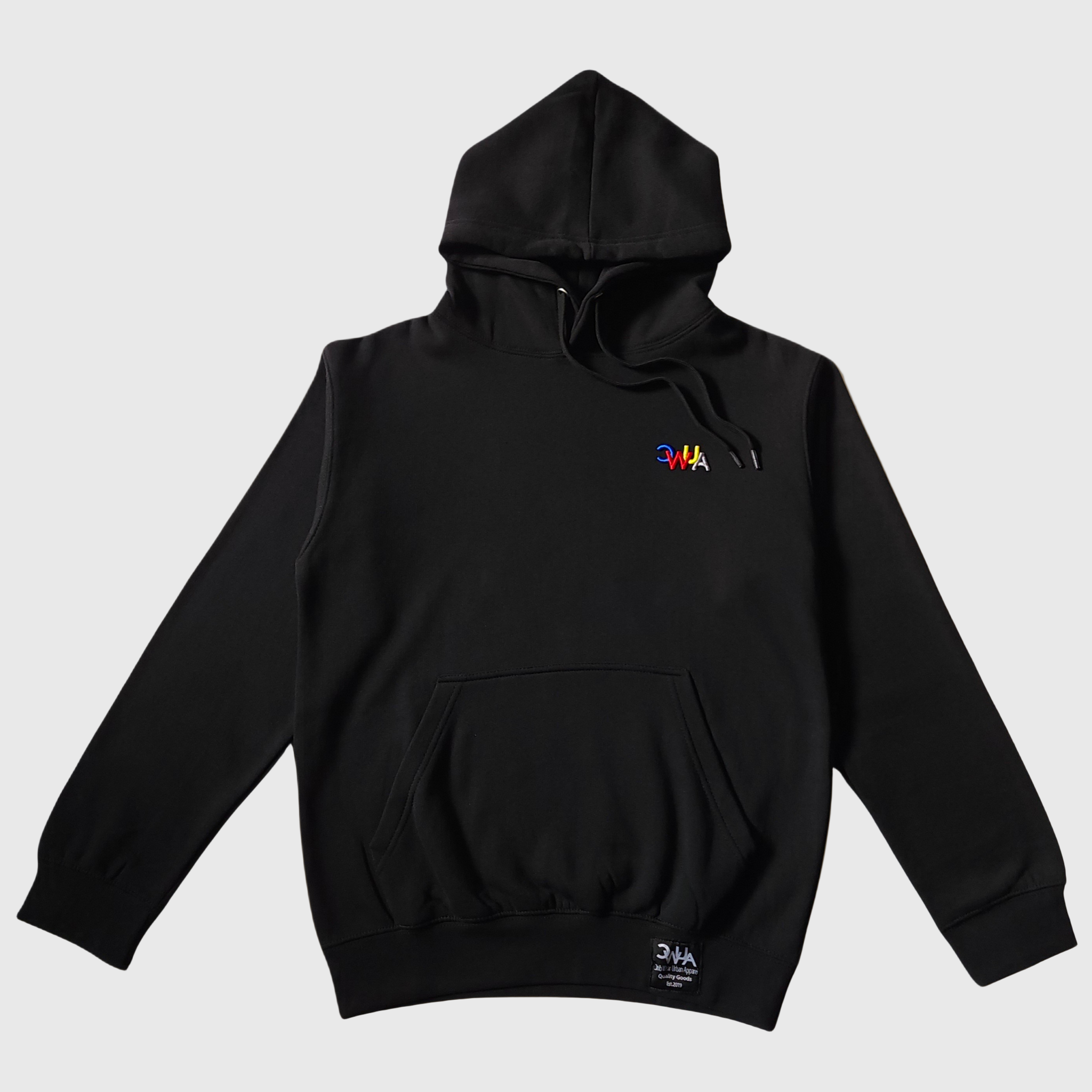 "CWUA"- PREMIUM HOODIE SMALL SIGNATURE LOGO (BLACK / MULTI) 3D PUFF EMBROIDERY