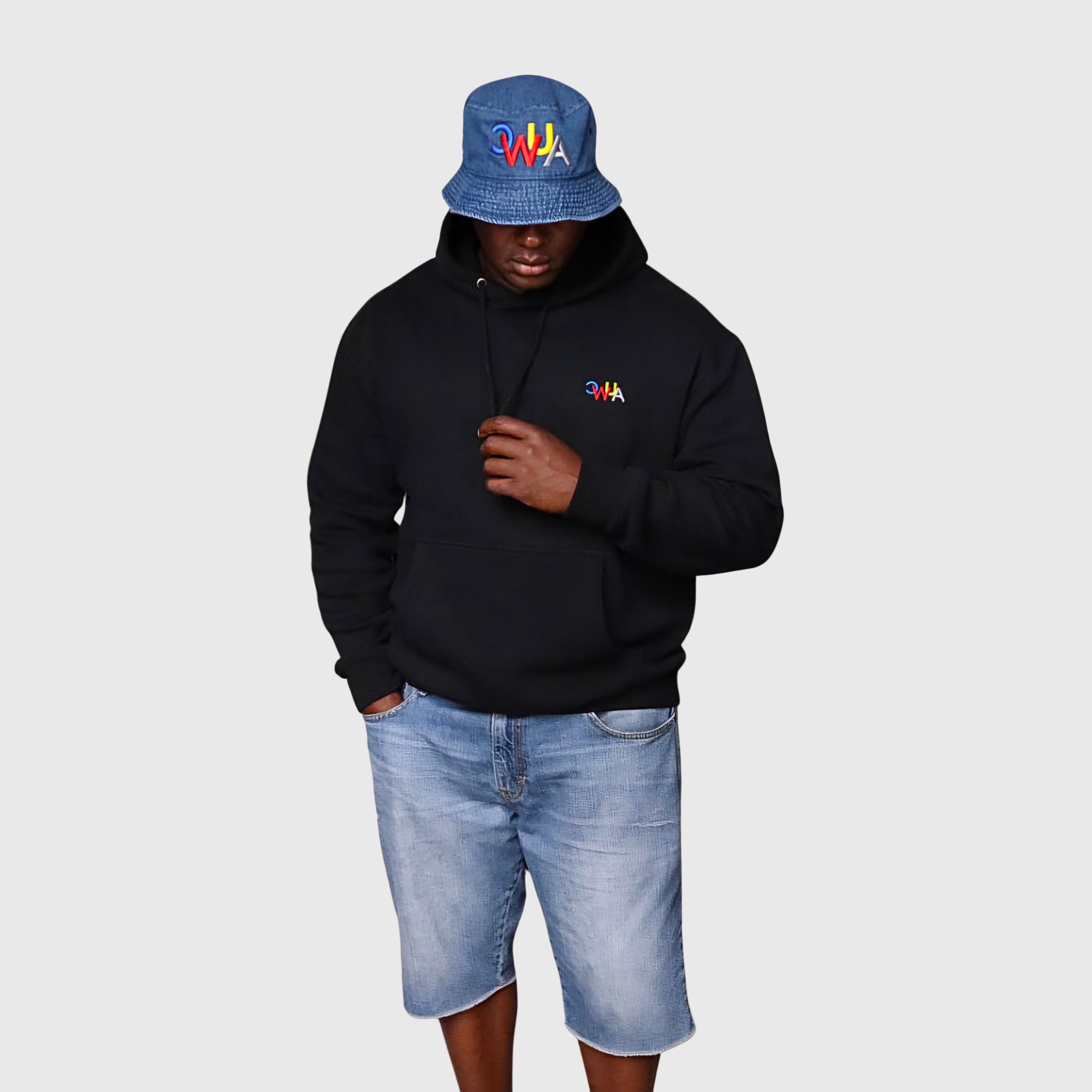 "CWUA"- PREMIUM HOODIE SMALL SIGNATURE LOGO (BLACK / MULTI) 3D PUFF EMBROIDERY