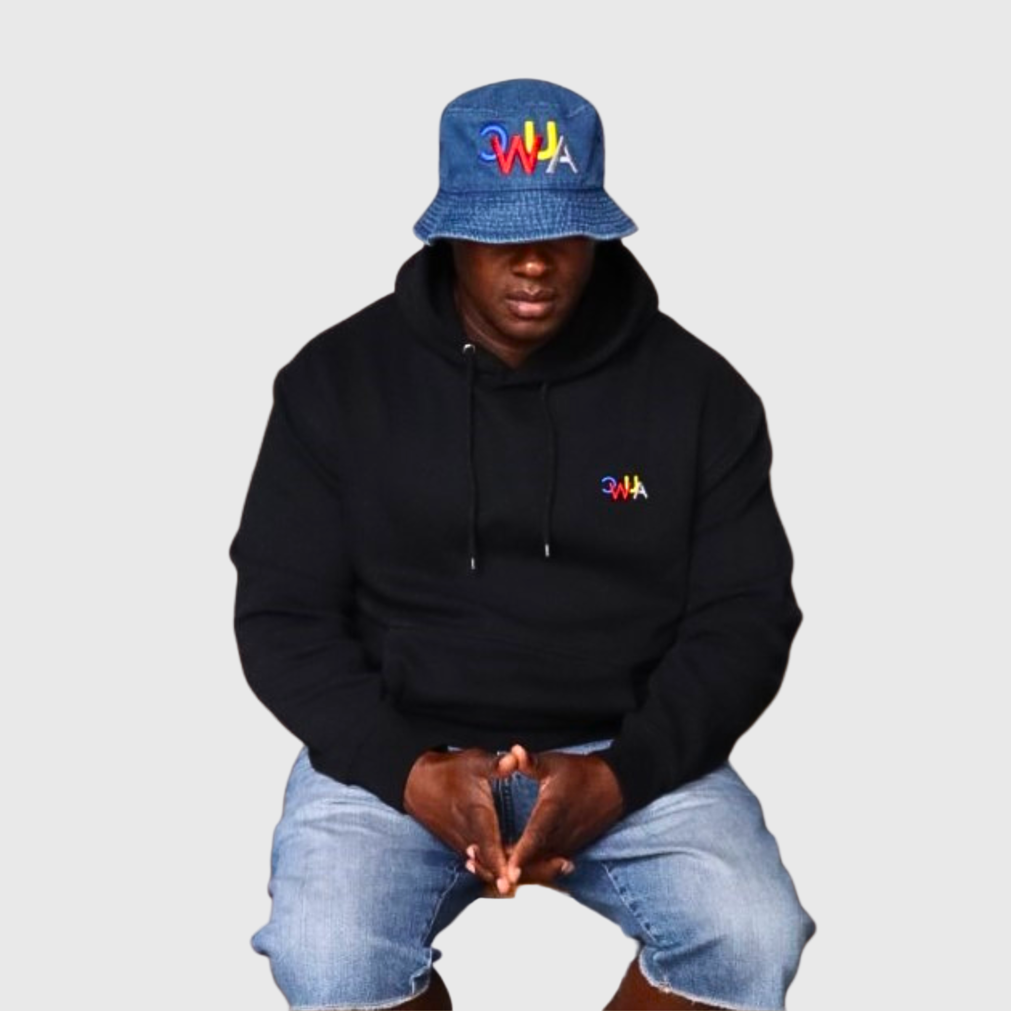 "CWUA"- PREMIUM HOODIE SMALL SIGNATURE LOGO (BLACK / MULTI) 3D PUFF EMBROIDERY