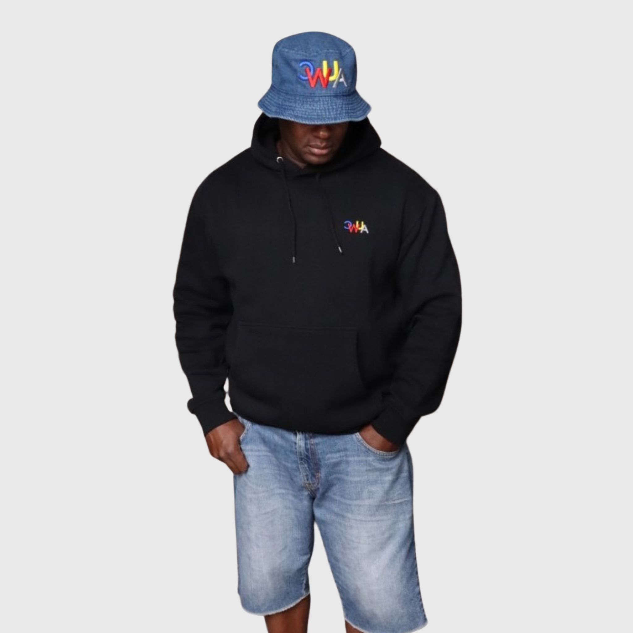 "CWUA"- PREMIUM HOODIE SMALL SIGNATURE LOGO (BLACK / MULTI) 3D PUFF EMBROIDERY