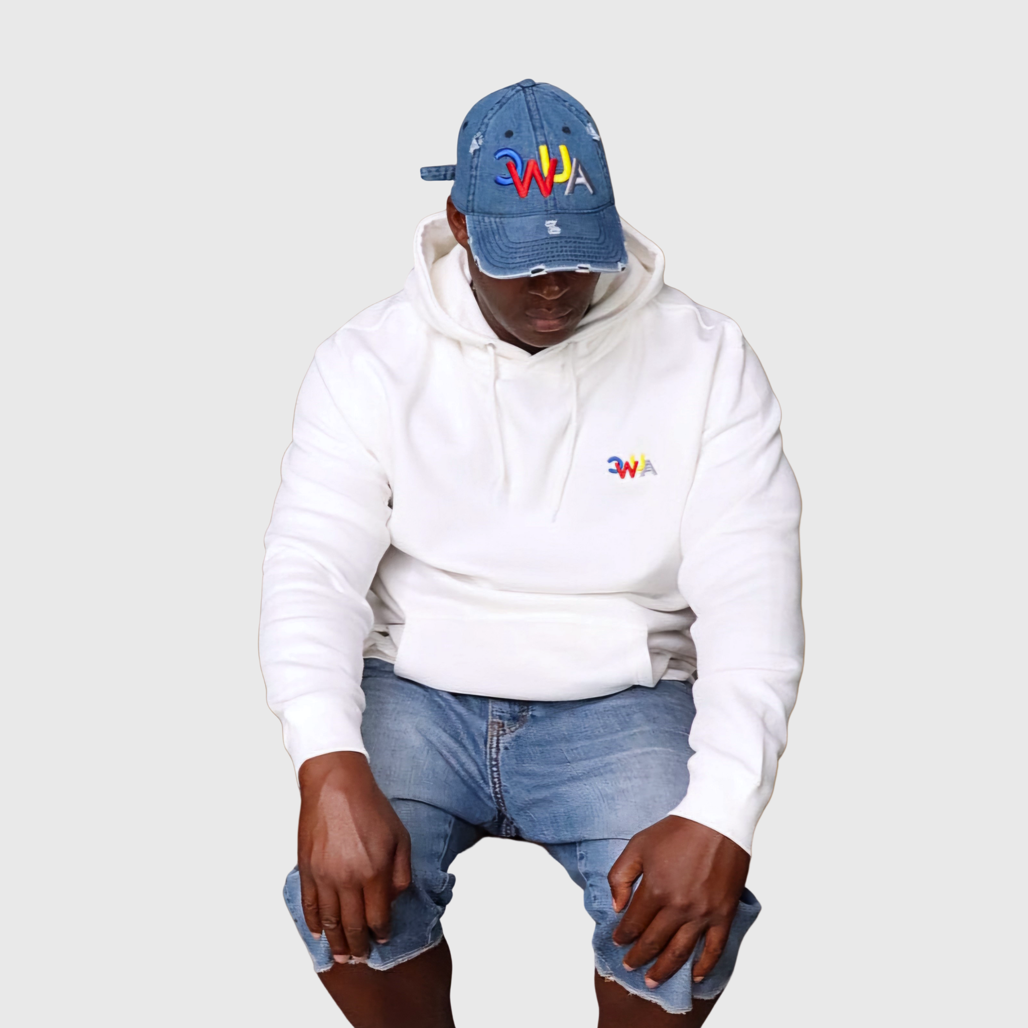 "CWUA"- PREMIUM HOODIE SMALL SIGNATURE LOGO (WHITE / MULTI) 3D PUFF EMBROIDERY