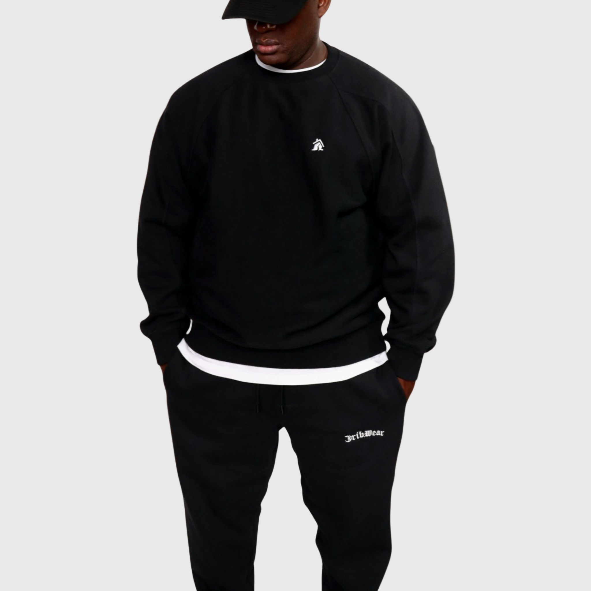 CRIB WEAR- "HOUSE LOGO"- HEAVYWEIGHT OVERSIZED CREWNECK (BLACK / WHITE) EMBROIDERY