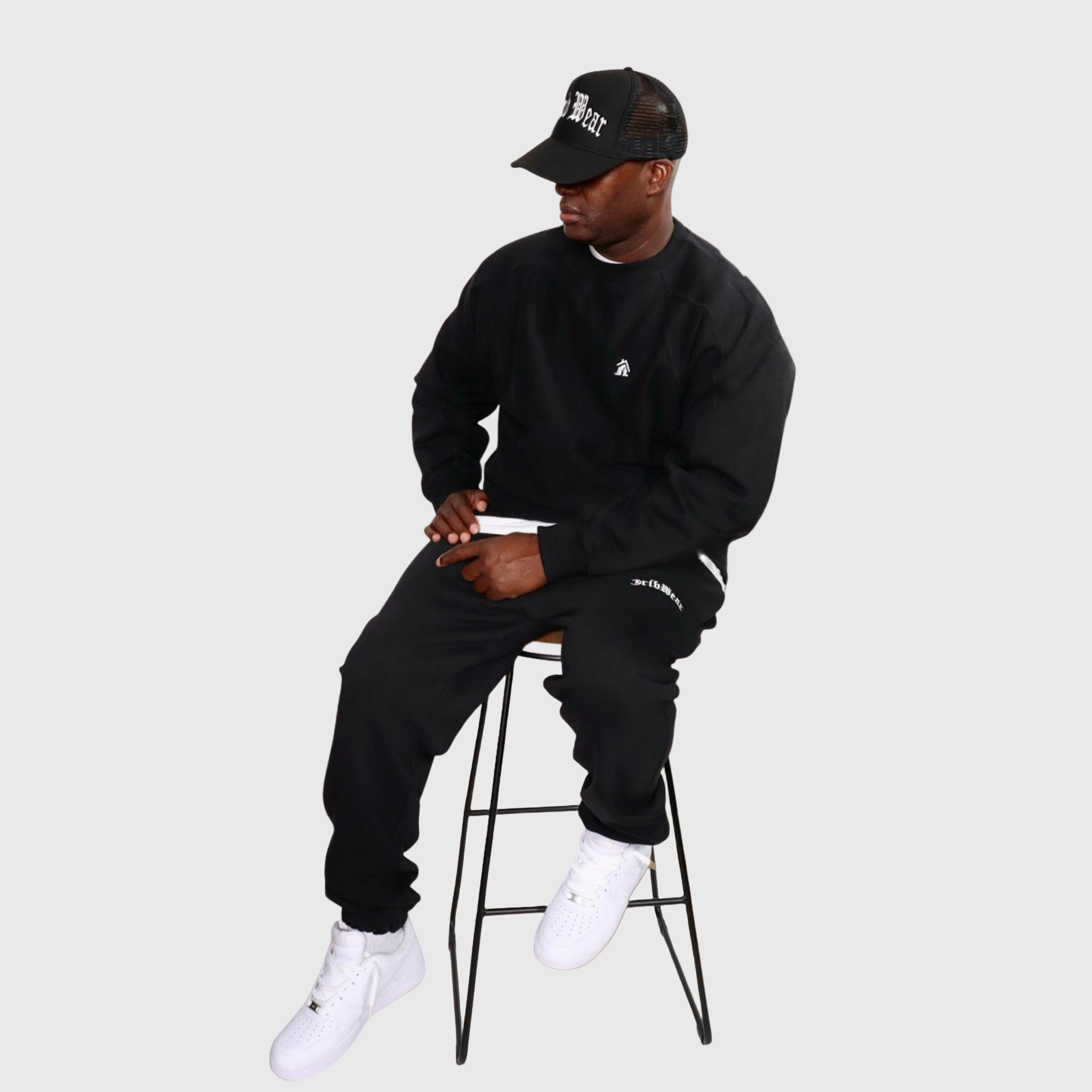 CRIB WEAR- "HOUSE LOGO"- HEAVYWEIGHT OVERSIZED CREWNECK (BLACK / WHITE) EMBROIDERY